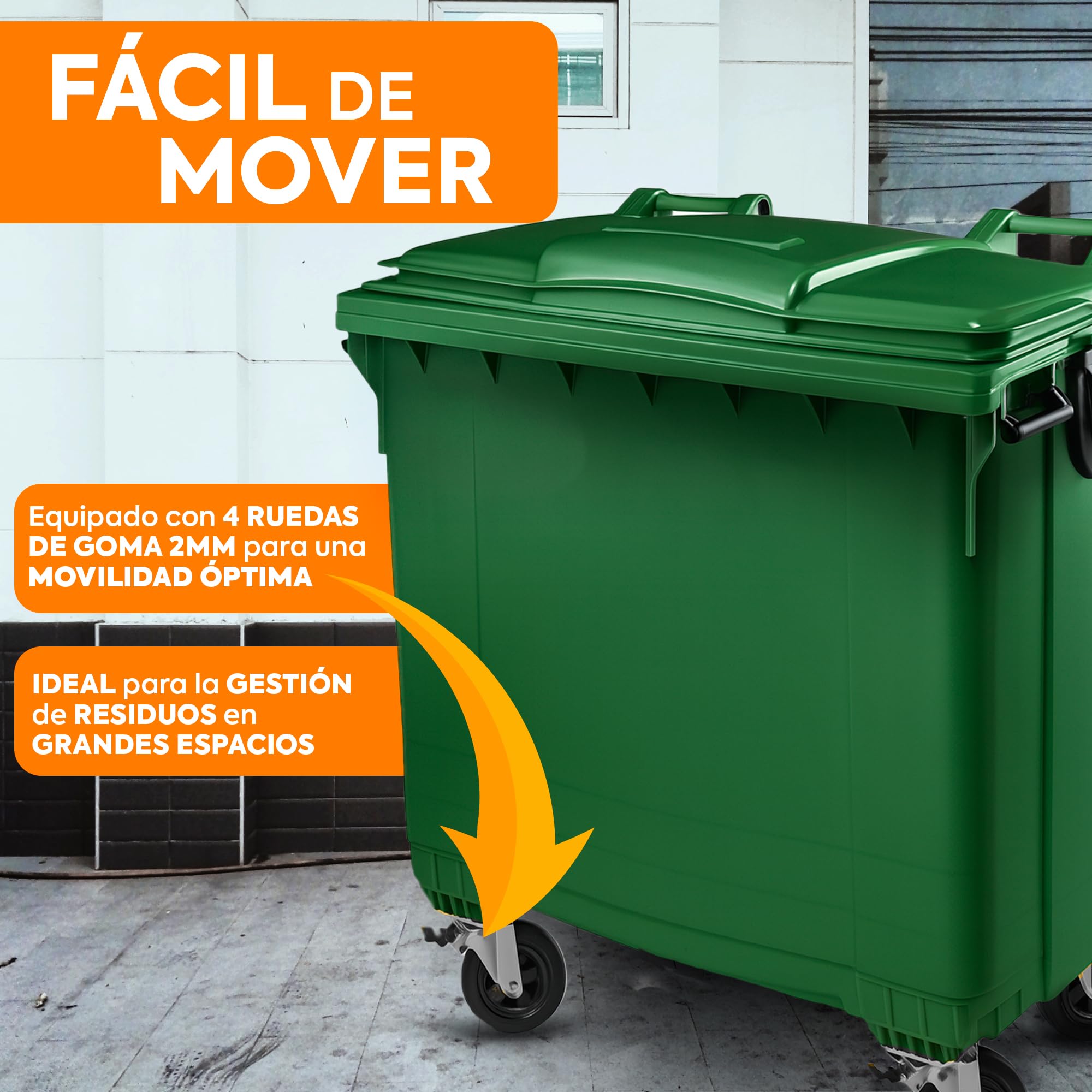 Contenedor Basura 1100 Litros Verde | Ruedas y Resistente