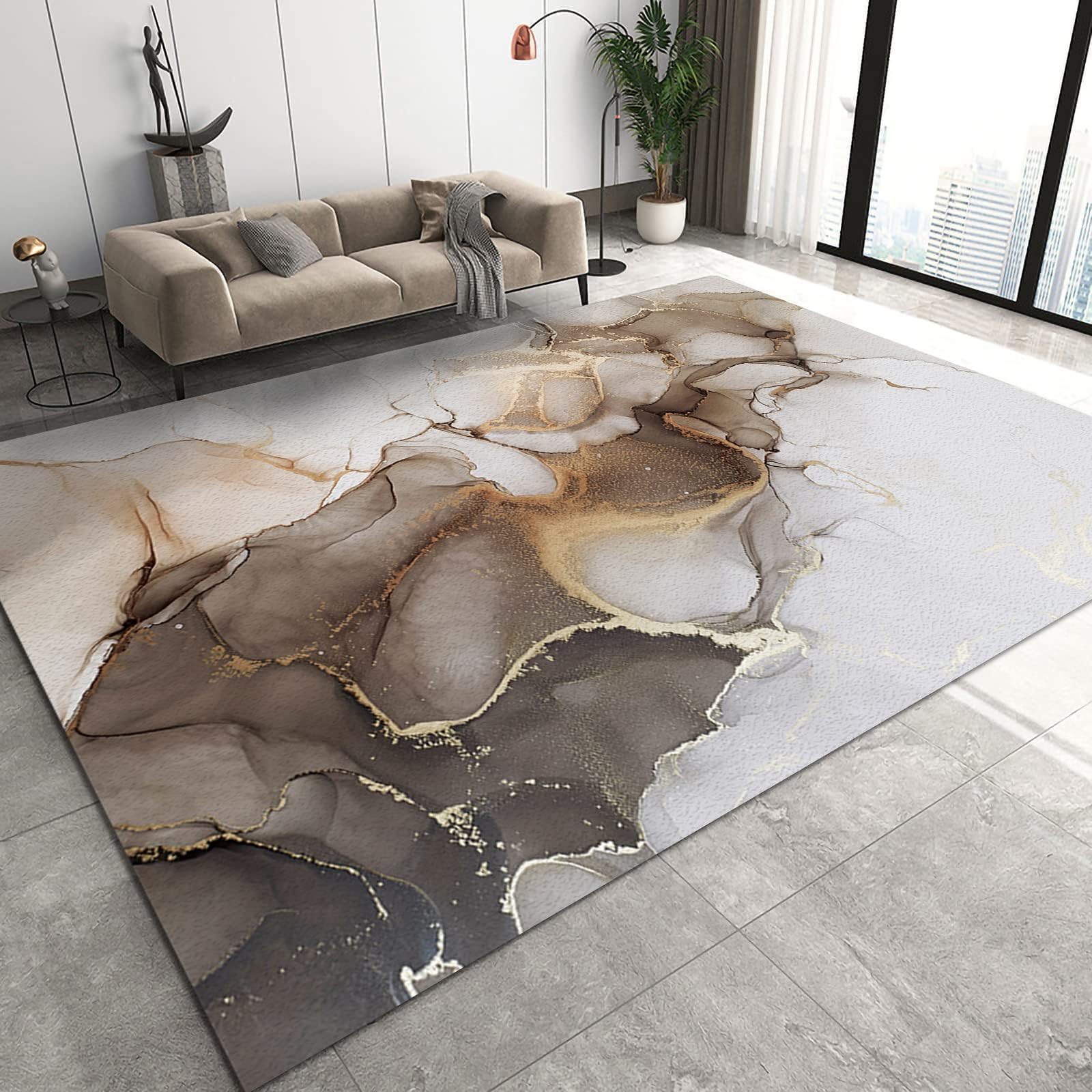Luxury Abstract Stone Marble Rug 60 x 110 cm Minimalist Living Room Decor Non Slip & Anti Stain Area Rug