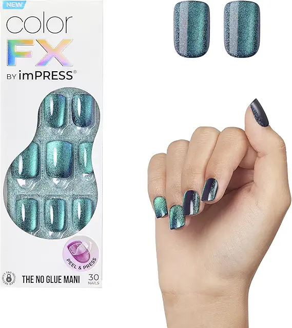 KISS ColorFX Dark Green Press-On Nails - Short Squoval, No Glue Manicure
