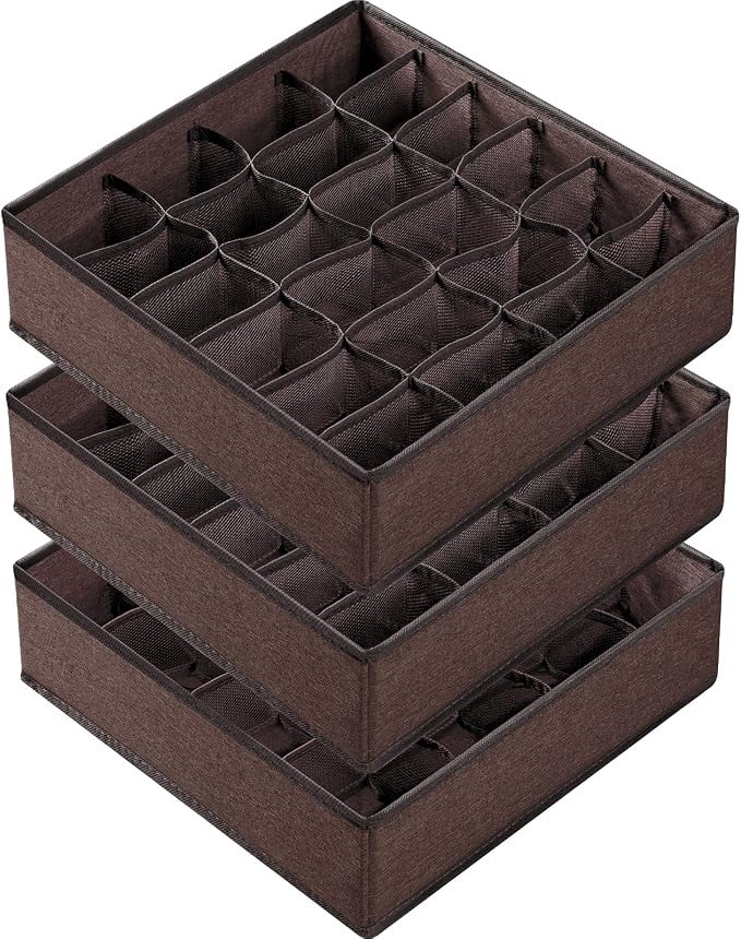 Criusia 3-Pack Sock Underwear Organizer Dividers 64-Cell (16+24+24)