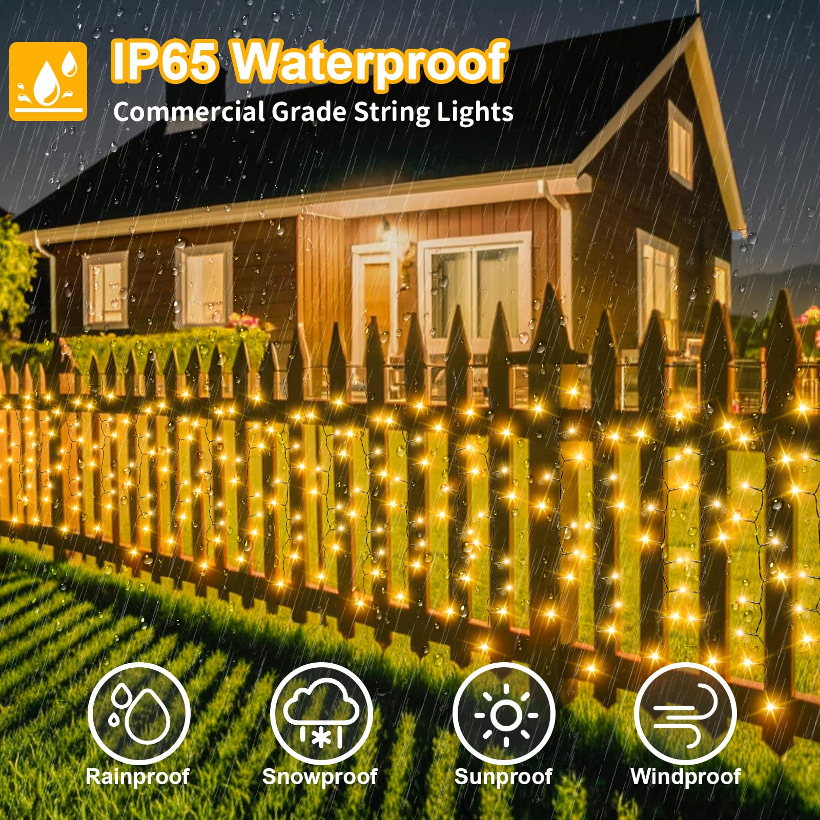 Gcstnn Solar Fence Curtain Lights Outdoor, 4Mx1M 200 LEDs Solar Icicle Fairy Lights Green Wire - Image 2