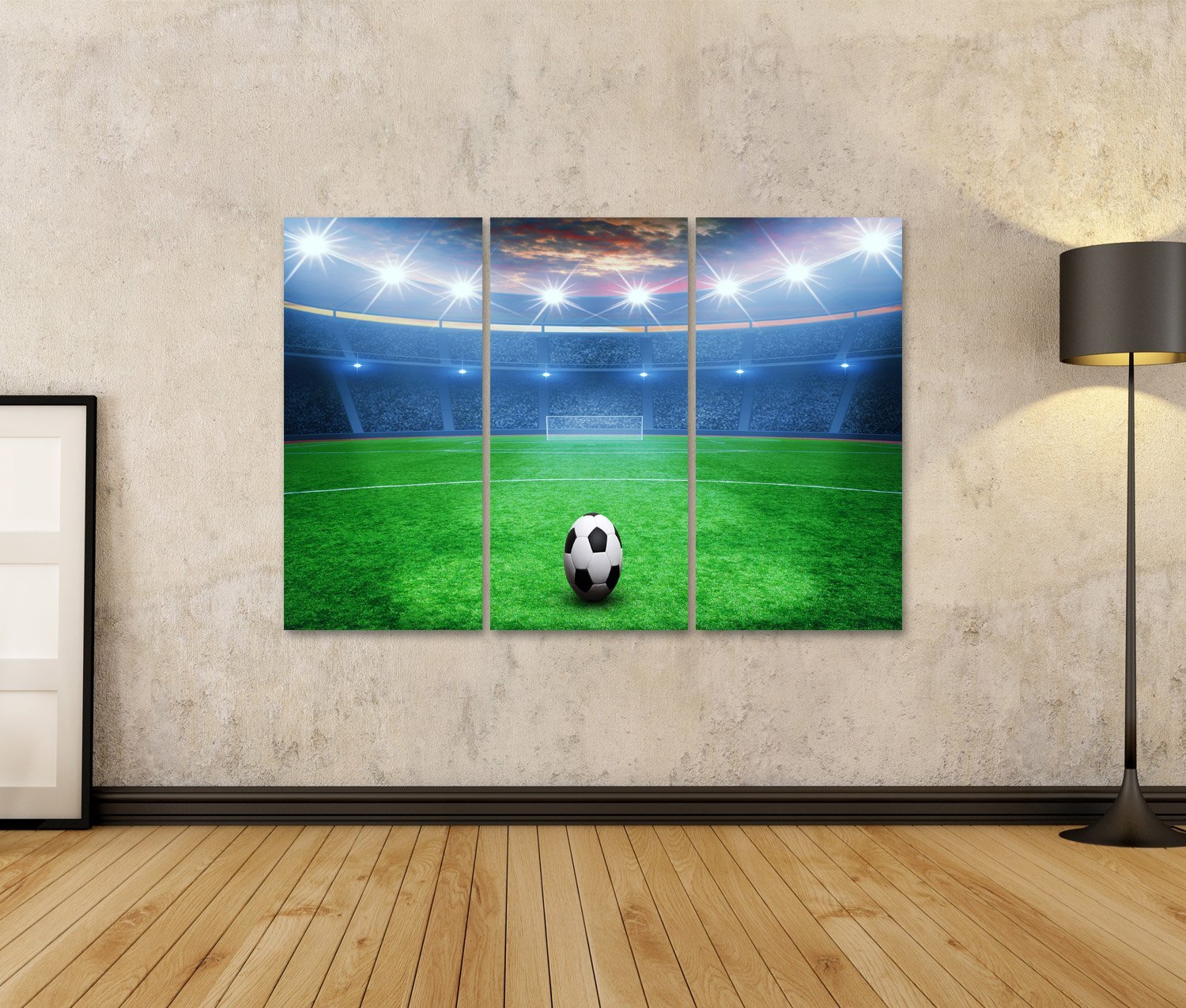 islandburner, Quadro Moderno Il Pallone da Calcio sullo Stadio Verde, Arena nella Stampa su Tela Quadro JYZ-IT