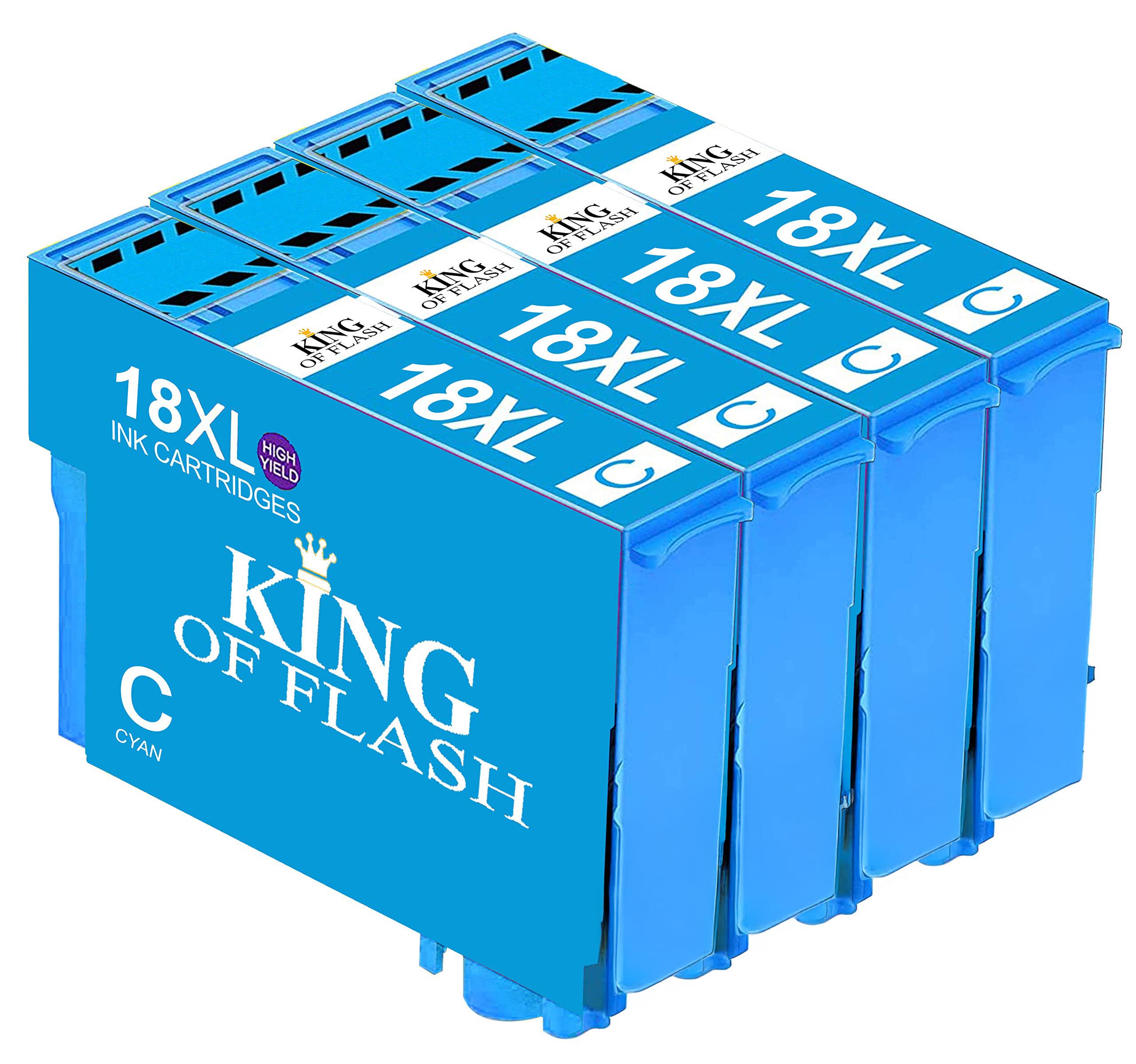 KING OF FLASH Replacement for Epson 18 18XL Cyan Ink Cartridges Compatible for Epson Expression Home XP-425 XP-422 XP-415 XP-412 XP-325 XP-322 XP-315 XP-312 XP-225 XP-215 XP-212 XP-405 (4 Cyan)