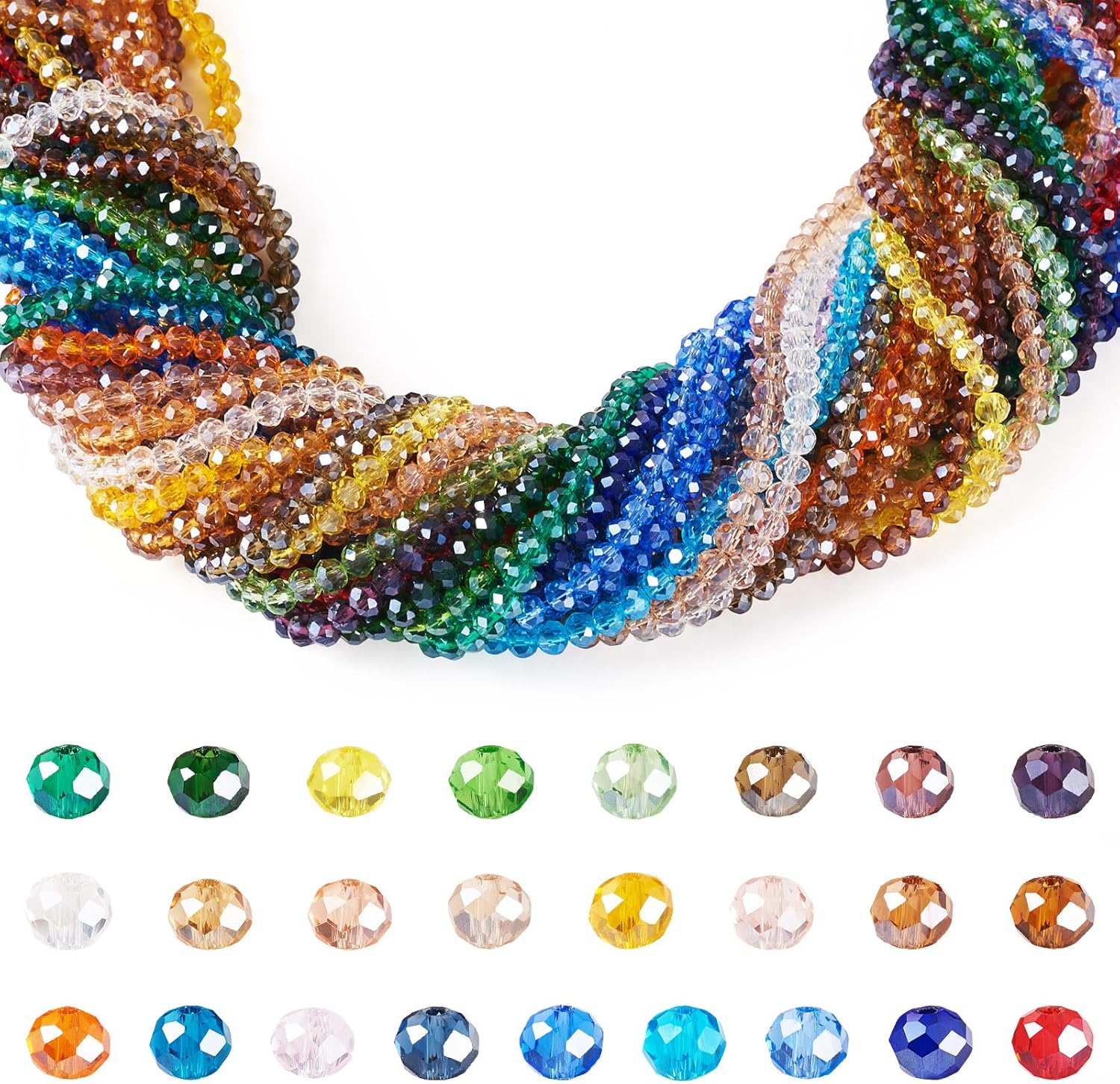 Craftdady 25 Strands Faceted Rondelle Glass Beads 6 mm Colorful Briolette Glass Crystal Spacer Beads Tiny Loose Beads for Bracelet Necklace Jewelry Making DIY Supplies