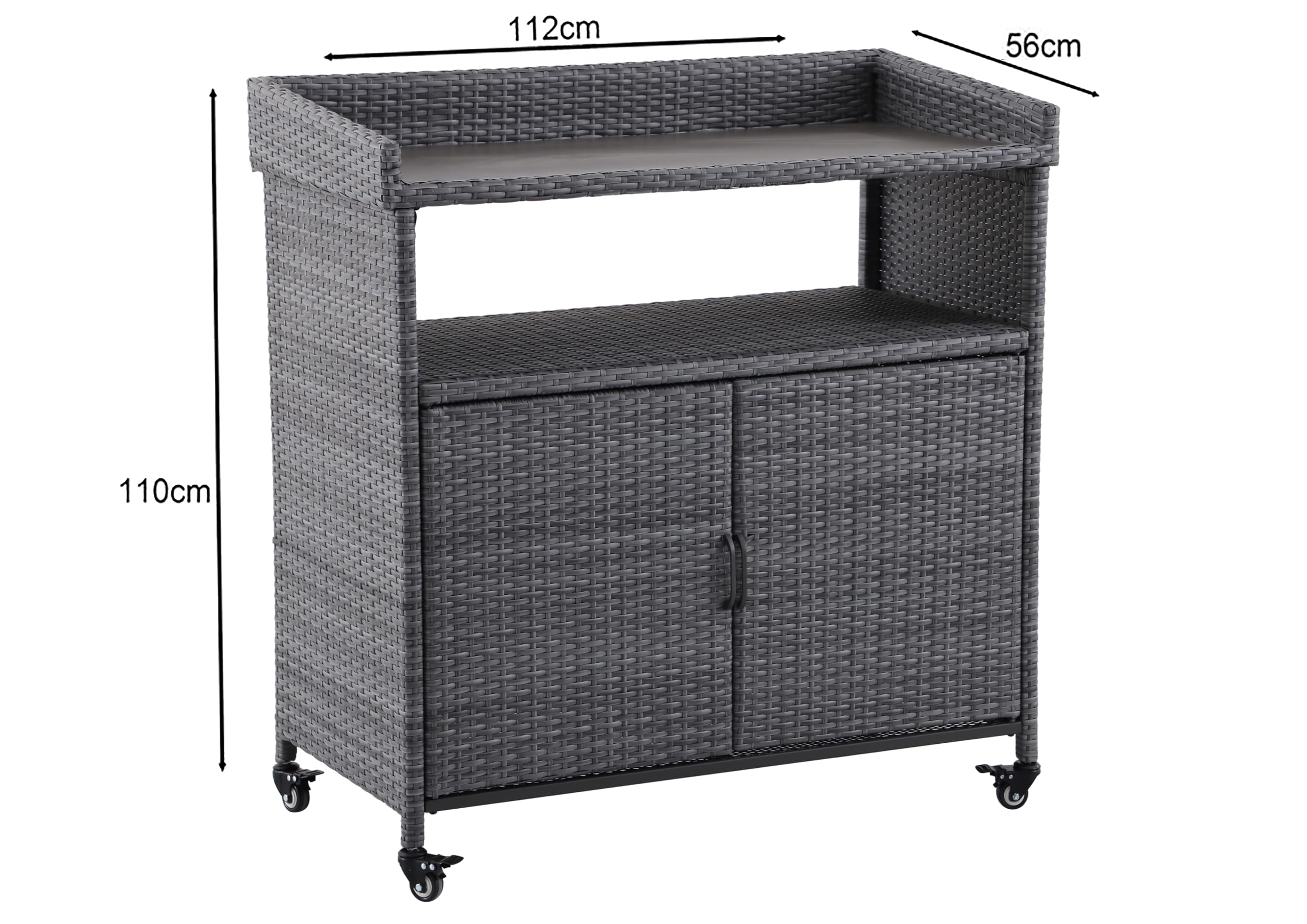 METRO Professional Carrello di Servizio con Armadietto Balsario, alluminio/PE rattan, 112 x 56 cm, Grigio Pietra