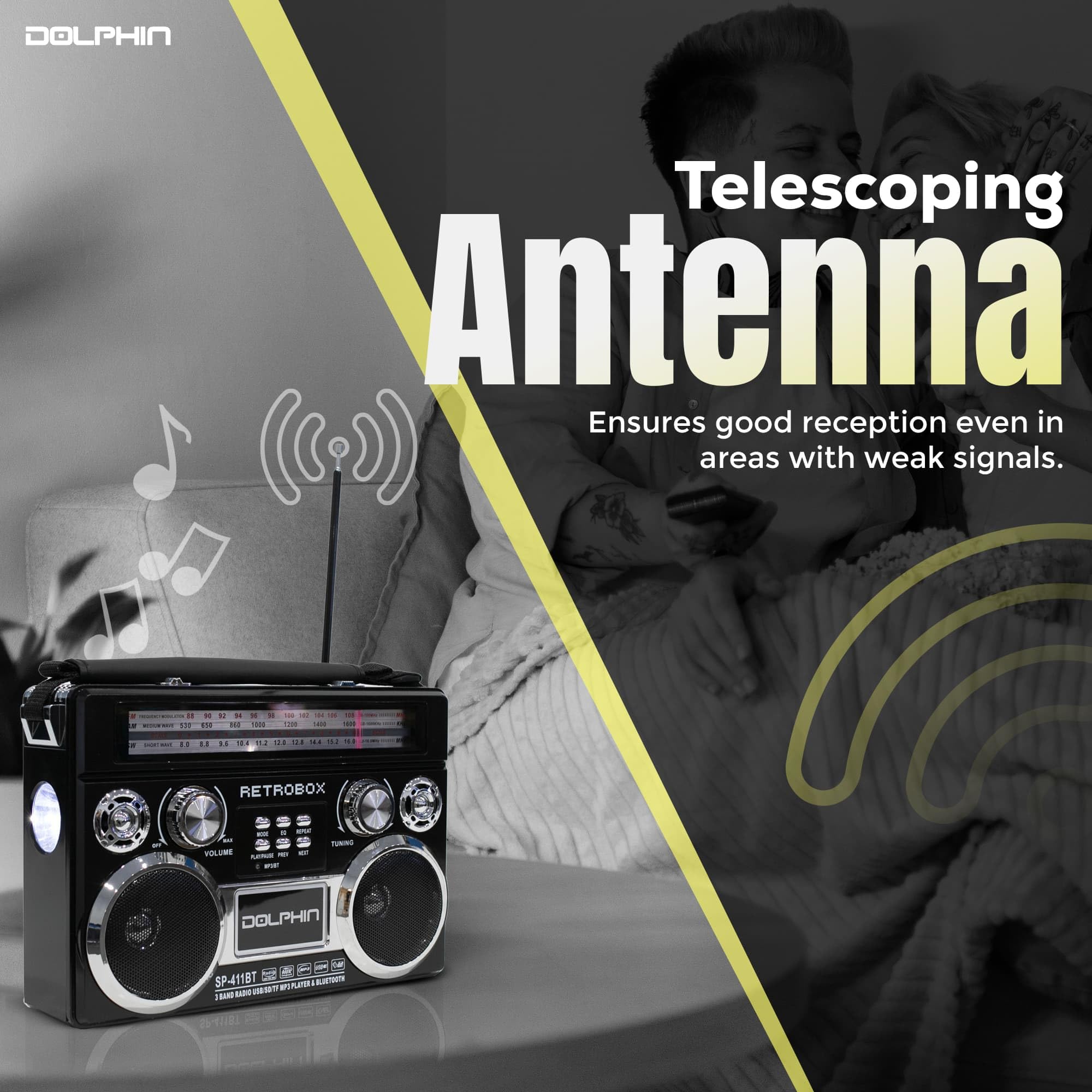 Dolphin Rádio AM/FM Bluetooth portátil RETROBOX (preto) | Amazon