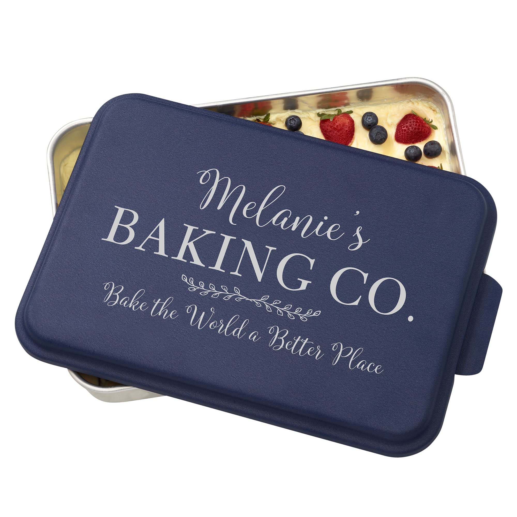 Personalization Universe Personalized Cake Pan with Lid for Special Mom, Oven-Safe up to 450 Degrees, Aluminum Cake Pan with Lid, Ideal for Cakes, Casseroles, Brownies- 9x13 Inch, Navy
