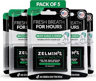 Zelmin's Minty Mouth Breath Freshener - (5 Pack) Long Lasting Bad Breath Treatment for Adults, Instant Freshness Helps with Dry Mouth, Natural Breath Mints for Travel, Alcohol-Free, Keto, Gluten-Free