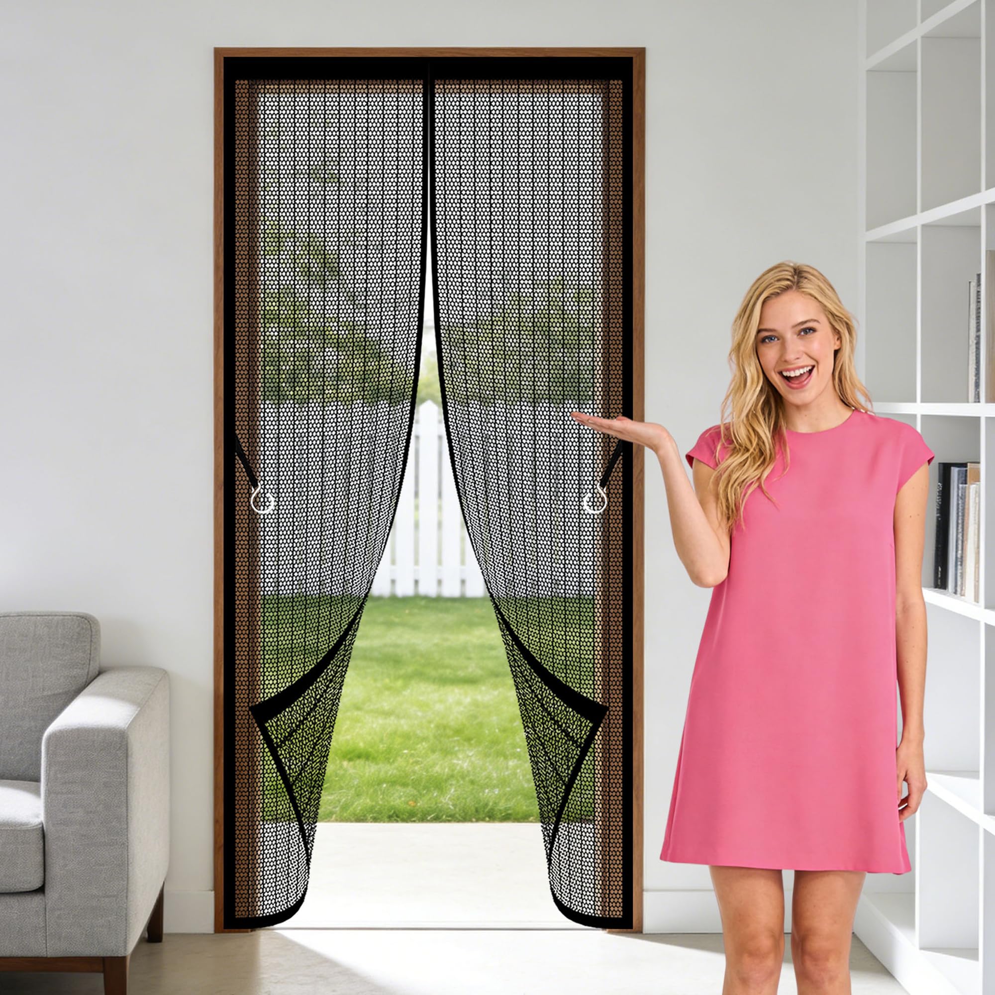 Magnetic Screen Fly Doors 110 x 294 cm No Drill Installation Mosquito Double Door Keep Fresh Air in Bugs Out for Living Room, Bedroom, Patio, Black