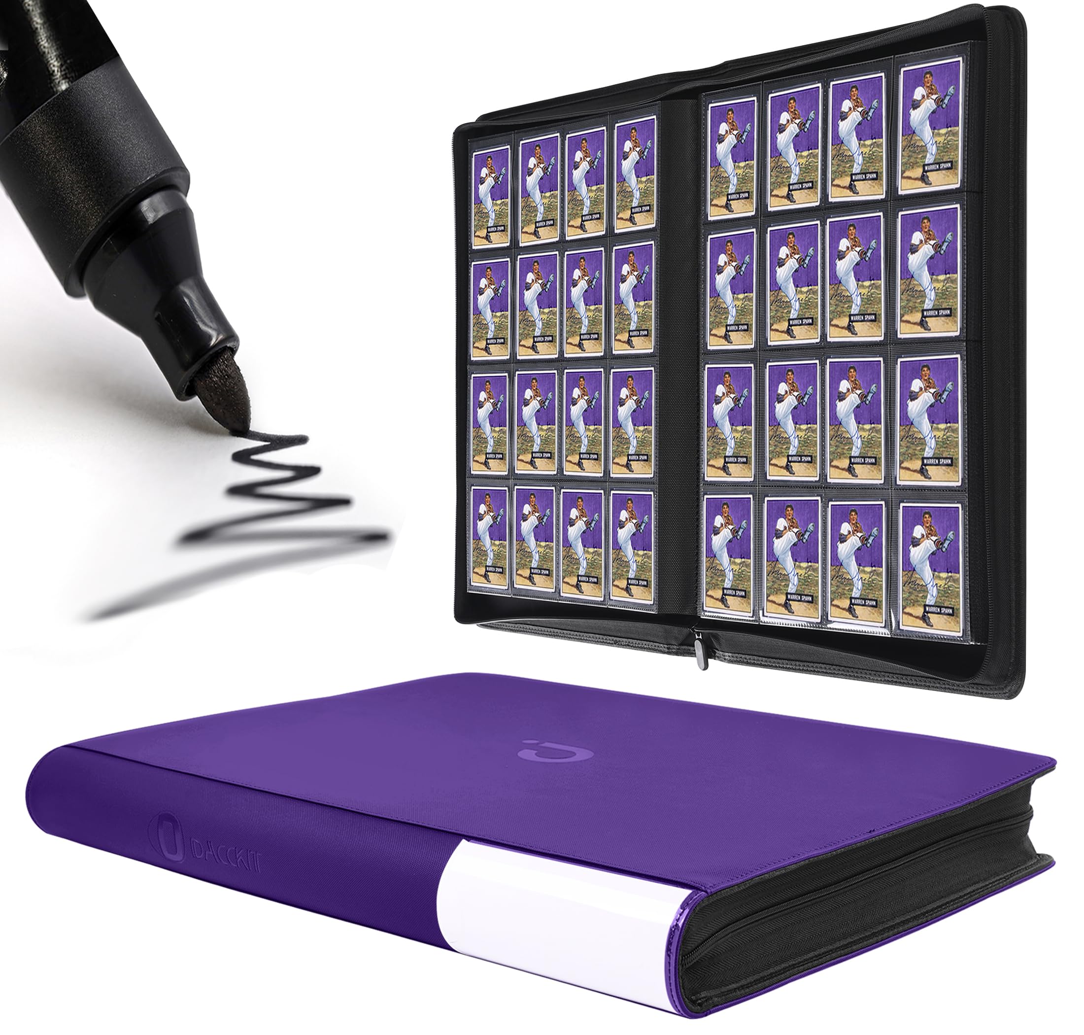 Premium Card Binder 16 Pocket - Fits 1408 Cards, 4x4 Ringless Card Album with Sleeves Compatible with Trading & Sports Cards(Model A,Classic Purple) — image 1