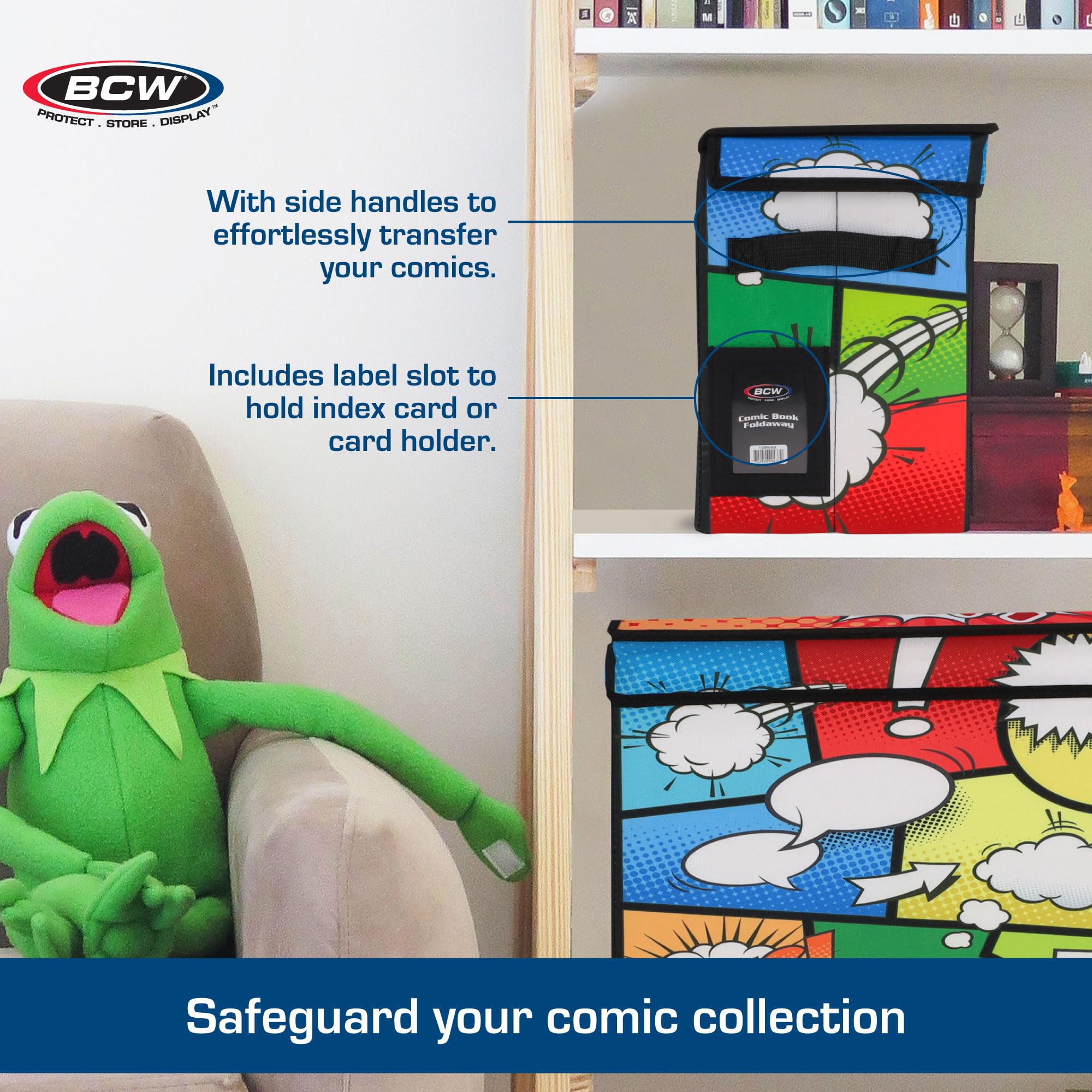 BCW Comic Foldaway | Faltbare Comicbuch-Aufbewahrungstasche für 125–150 Comic-Bücher | Faltbare Box für Comic-Bücher (Single, Pow!)