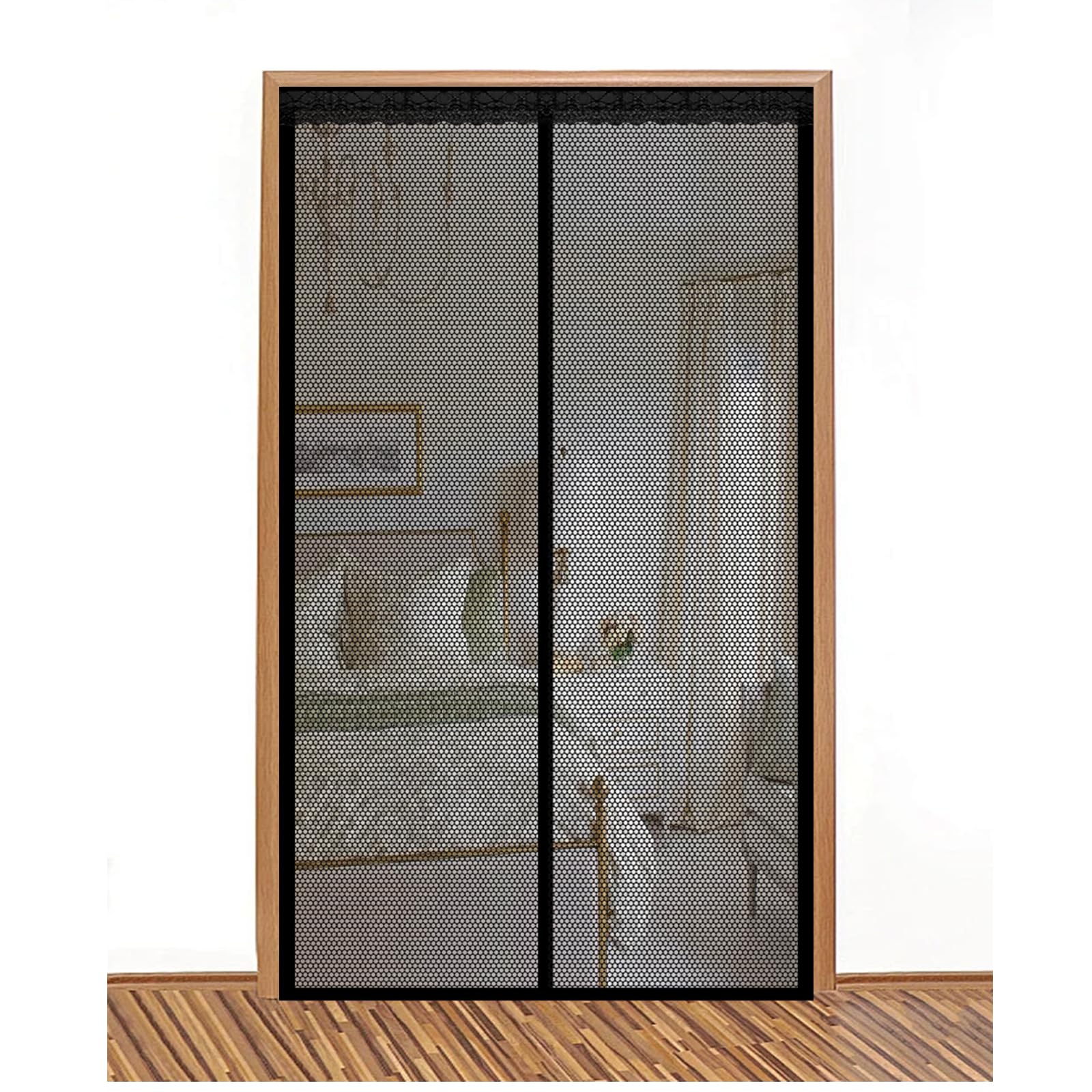 Fly Screens for Doors 105 x 270 cm Keep Bugs Out, Full Frame Magic Tape, Powerful Magnets, Self Sealing, No Drill Installation, Door Magnetic Screen for Balcony Bedroom Doors, Black