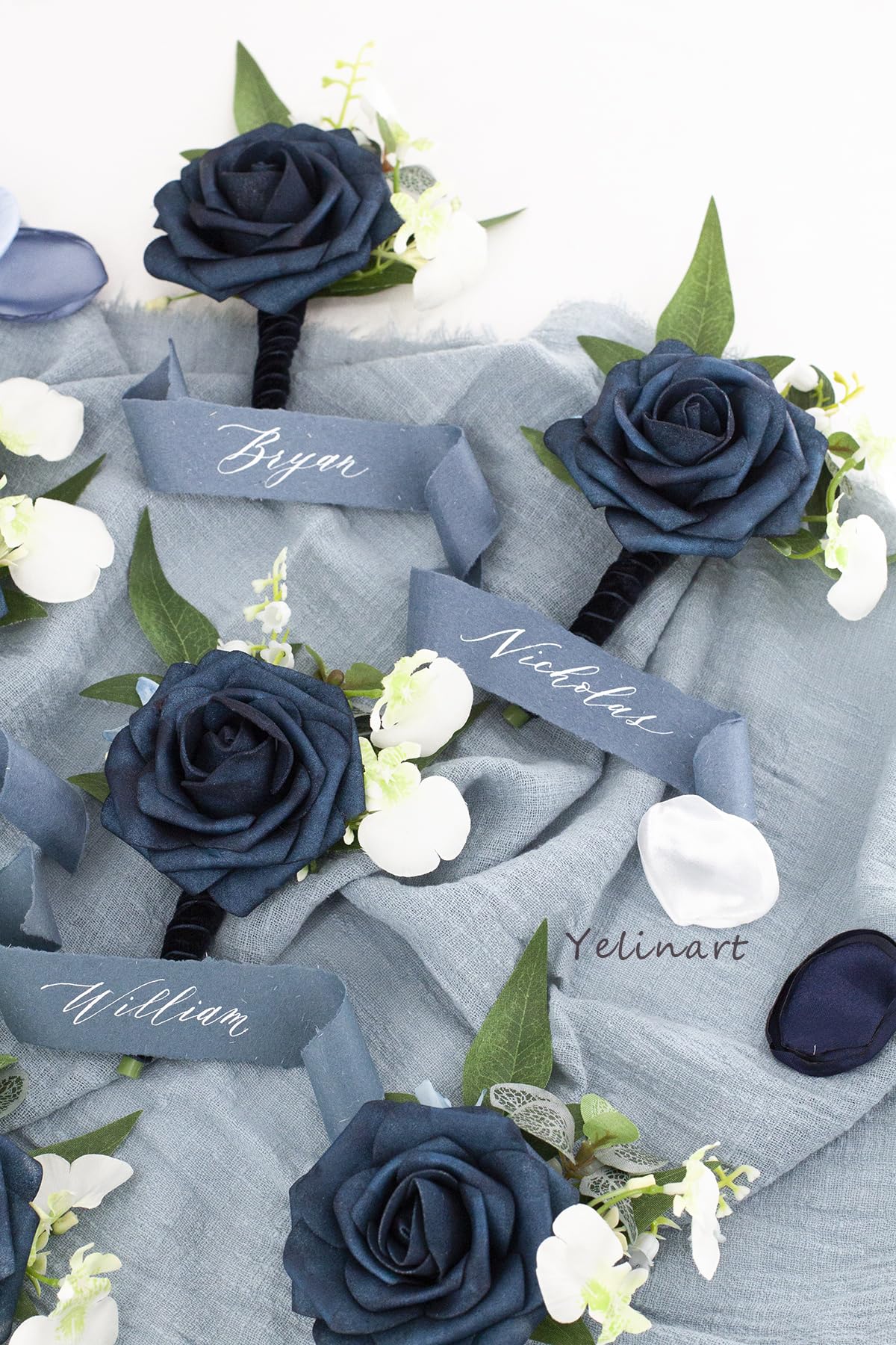 1 pz Sinlge blu navy Boutonniere per gli uomini per sposo sposo sposo fiori di rosa artificiali Boutonniere per cerimonia di nozze anniversario cena formale festa