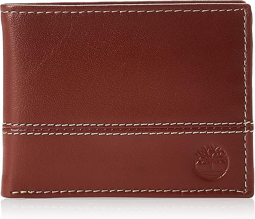 Timberland Billetera híbrida de cuero para hombre, Coñac