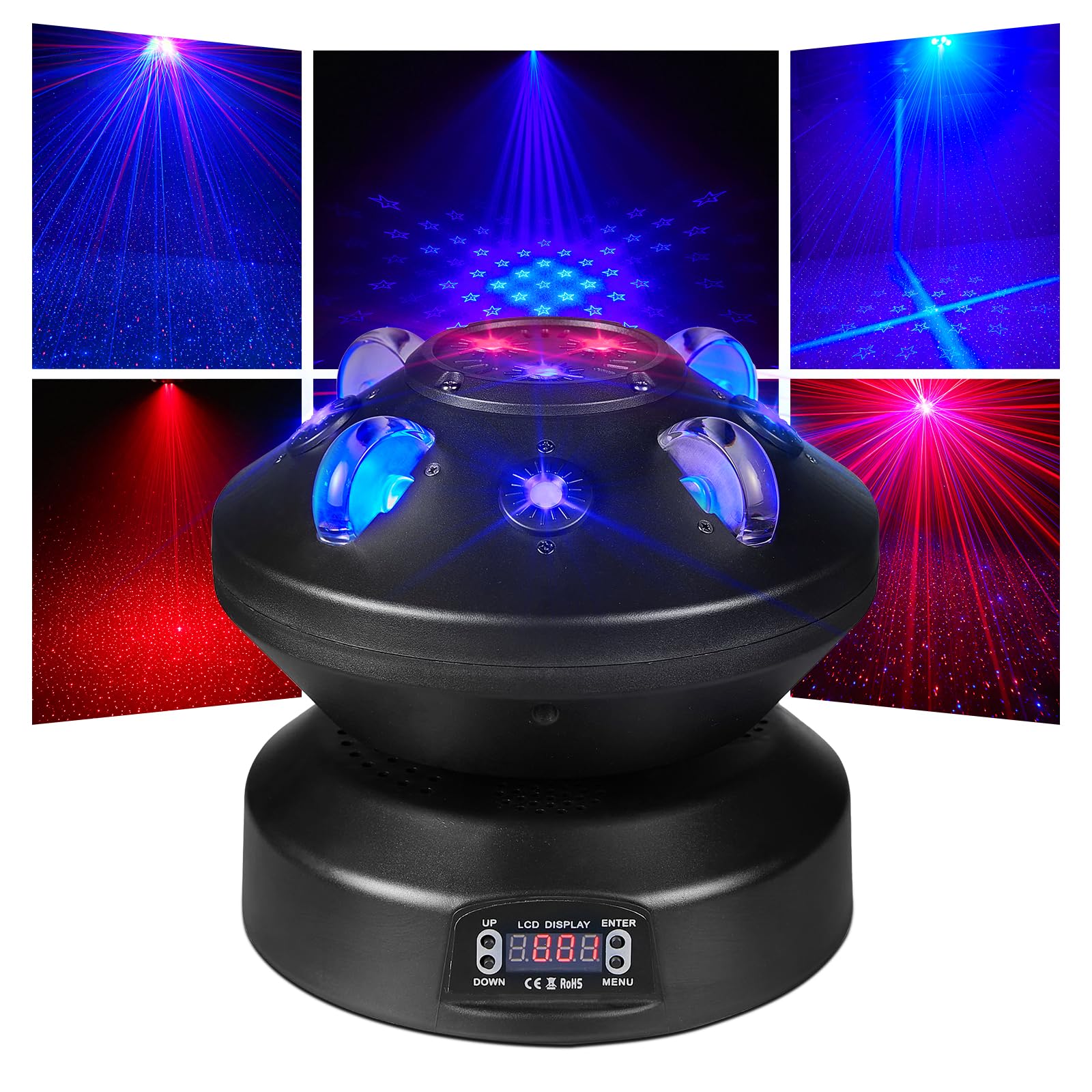 DJ Disco Stage Party Lights 90W Moving Head DJ Lights Laser DJ Light with DMX 512 & Sound Activated Uplights for Events Christmas Club Disco Church Wedding
