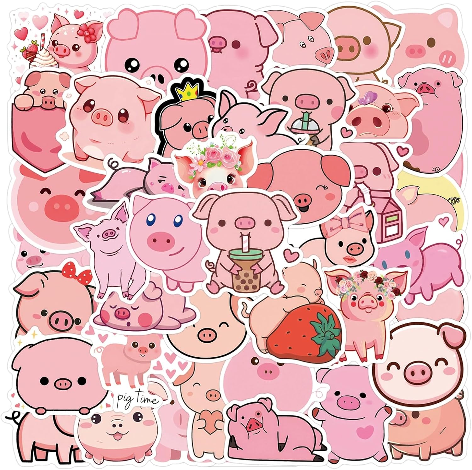 Pig Stickers 50 Pieces Cute Decoration for Car Laptop Skateboard Bicycle Moped Motorcycle Bicycle Computer Suitable for Adults Children Pig Aesthetic Sticker Set