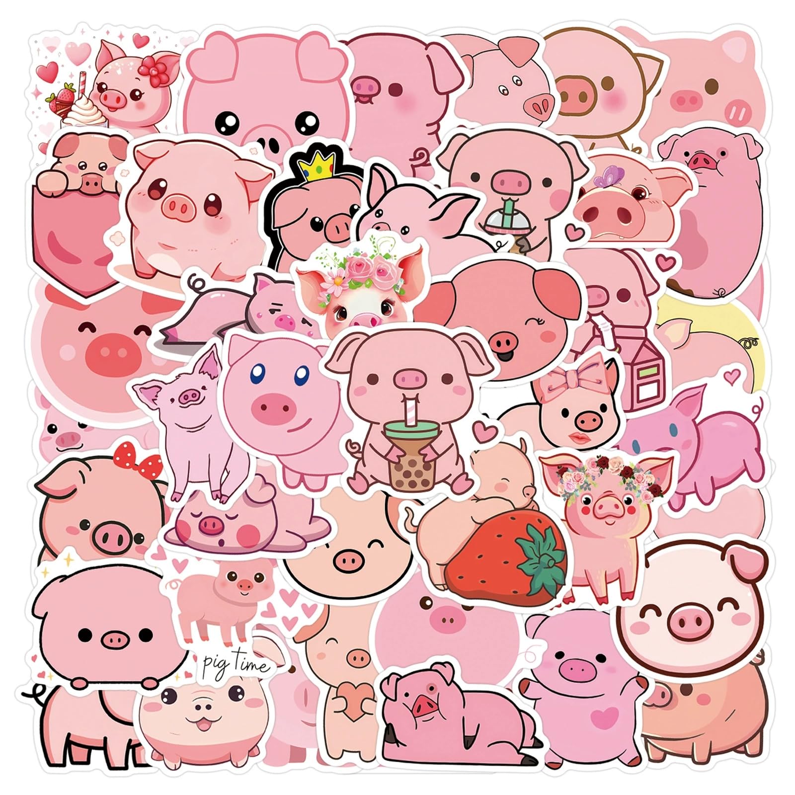 Pig Stickers for Laptop(50 PCS),Gift for Children Teens Adults Girl Boys,Pig Waterproof Stickers for Skateboard,Scrapbook,Bike,Phone,Computer,Luggage Water Bottle Guitar