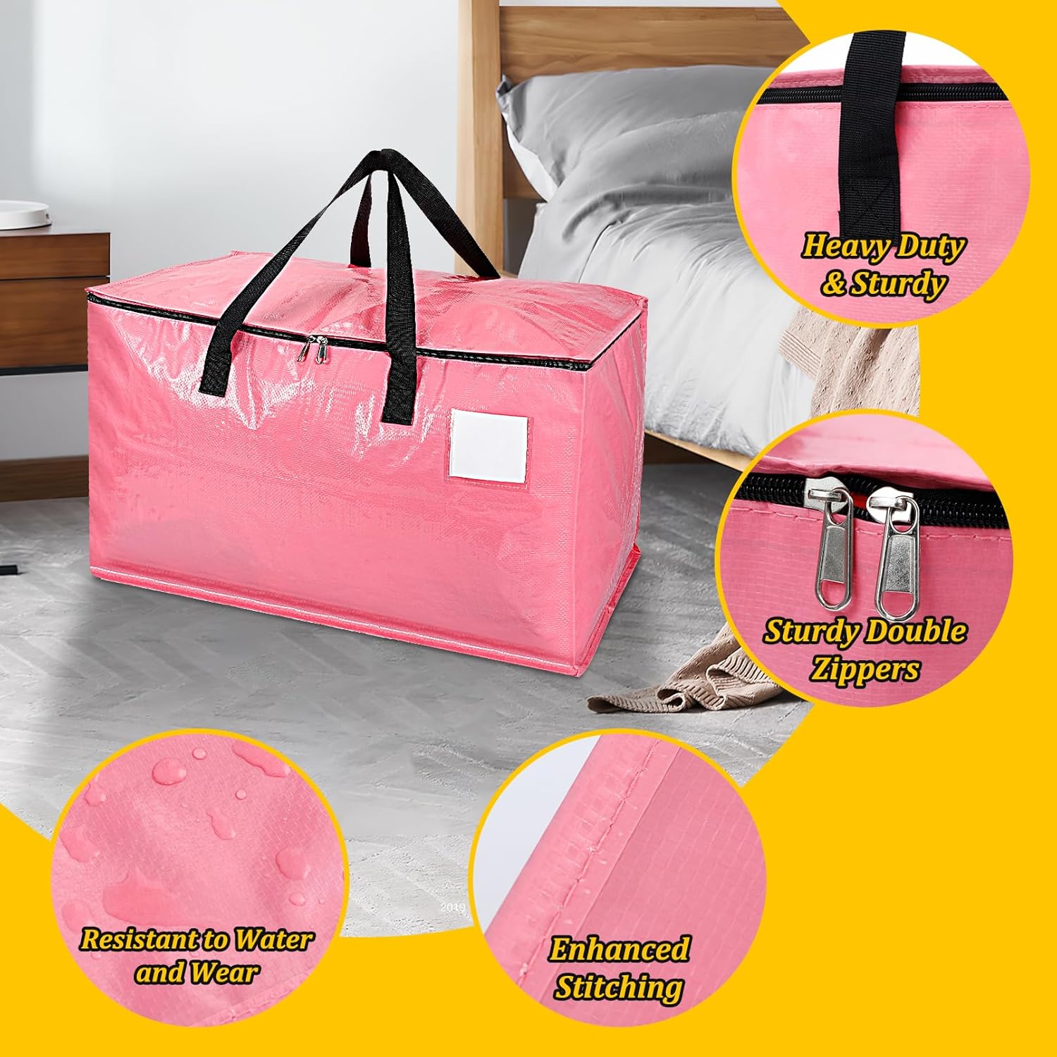 6 Pack Extra Large Moving Bags, Heavy Duty Moving Bag, Storage Bags with Zippers and Carrying Handles, Durable & Sturdy Storage Tote for Packing Clothes Moving Space Saving, Pink - Image 3