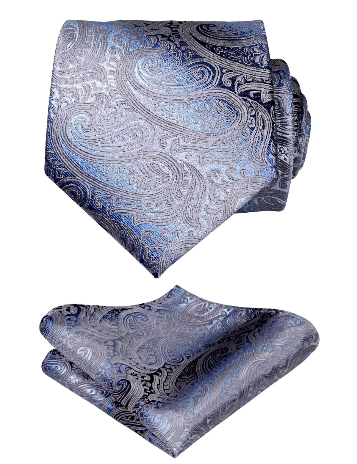 Alizeal Paisley Men's Tie and Pocket Square Sets (59" Length x 3.5" Width, Gray)
