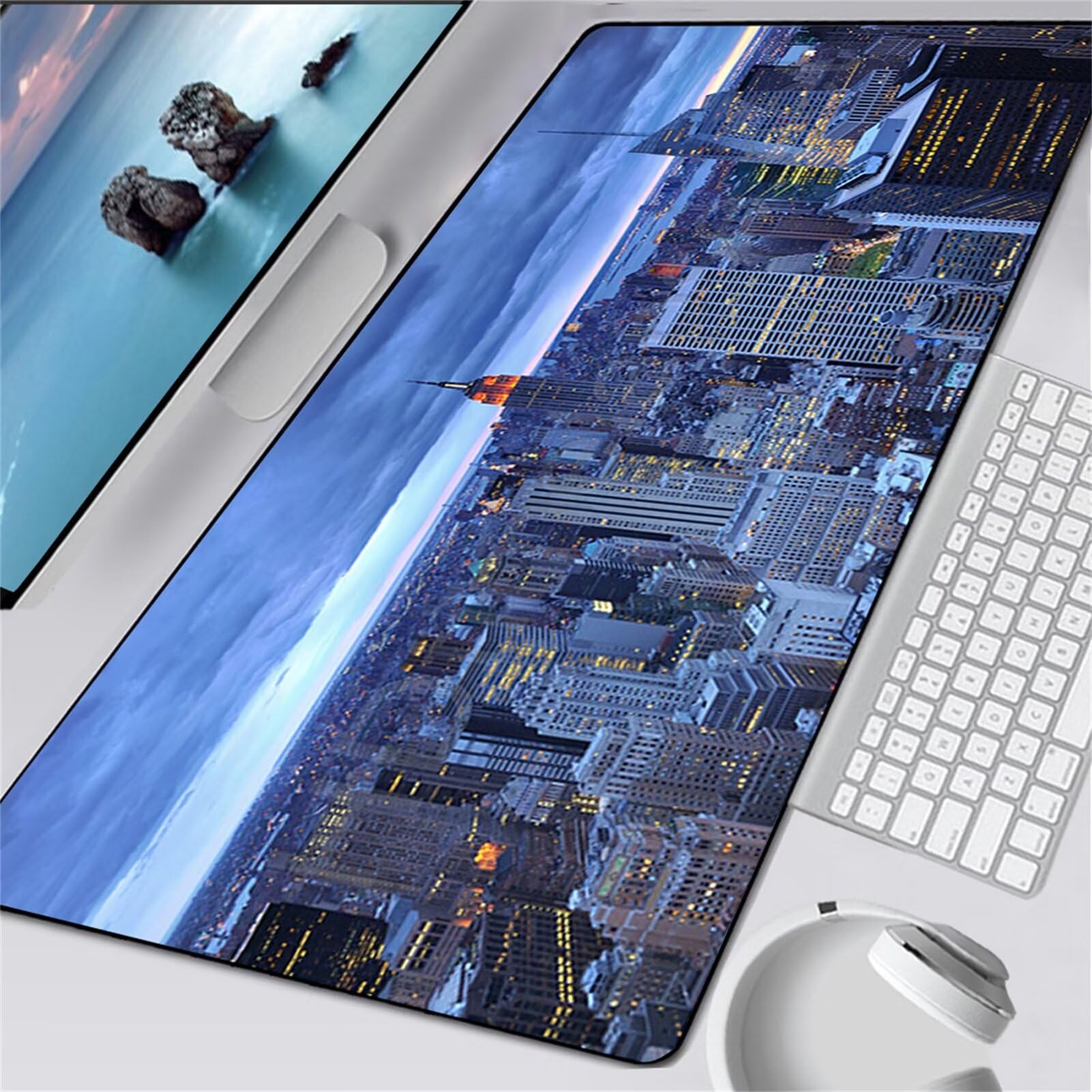 Tapis de Souris de Jeu Paysage Urbain Tapis de Souris XXL 1000x500x2mm Grand éTendu Tapis de Bureau avec Base en Caoutchouc Antidérapant et Bords Cousus pour Clavier et Souris