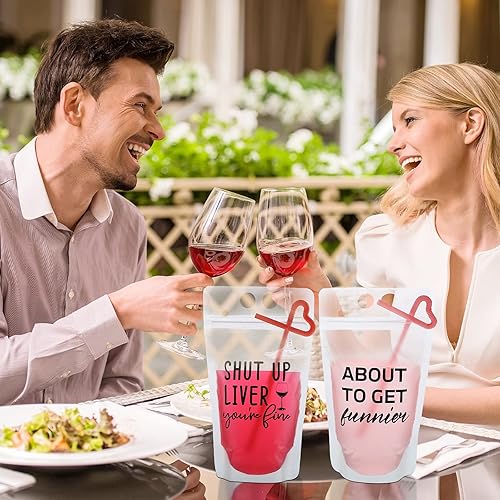 Miniatura 5 de Patelai Juego de 24 bolsas de bebida con pajitas, bolsas de bebida para adultos, bolsas reutilizables para jugos de licuados de frutas, bolsas con