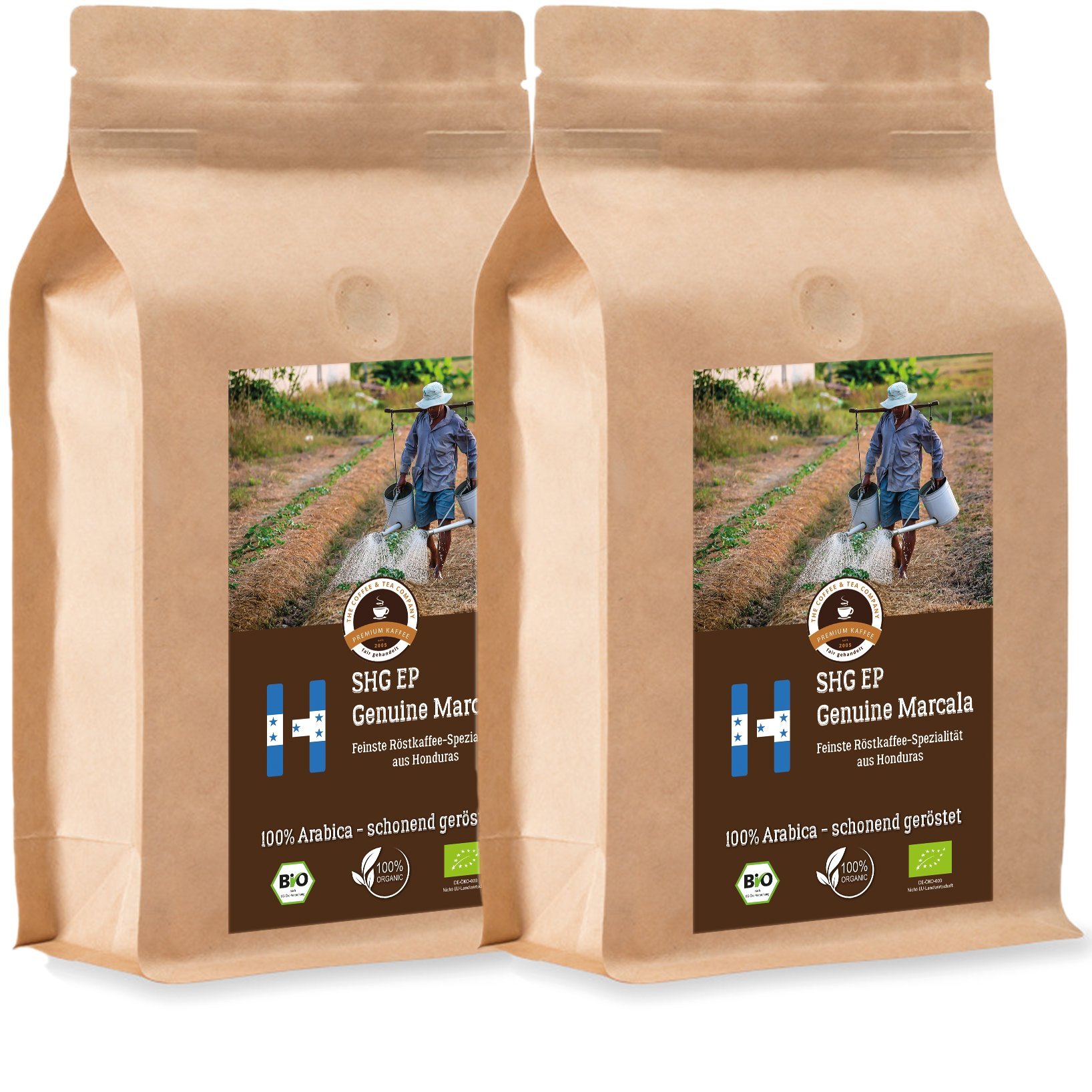 Kaffee Globetrotter - Bio Honduras Genuine Marcala - 2 x 1000 g Ganze Bohne - für Kaffee-Vollautomat, Kaffeemühle - Röstkaffee aus biologischem Anbau | Nachfüllpack Sparpack
