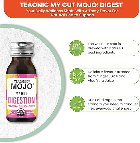 Miniatura 4 de TEAONIC My Gut Mojo Digest, bebidas desintoxicantes para una mejor digestión, con arándano, jengibre, canela, certificado por USDA, bebidas sin