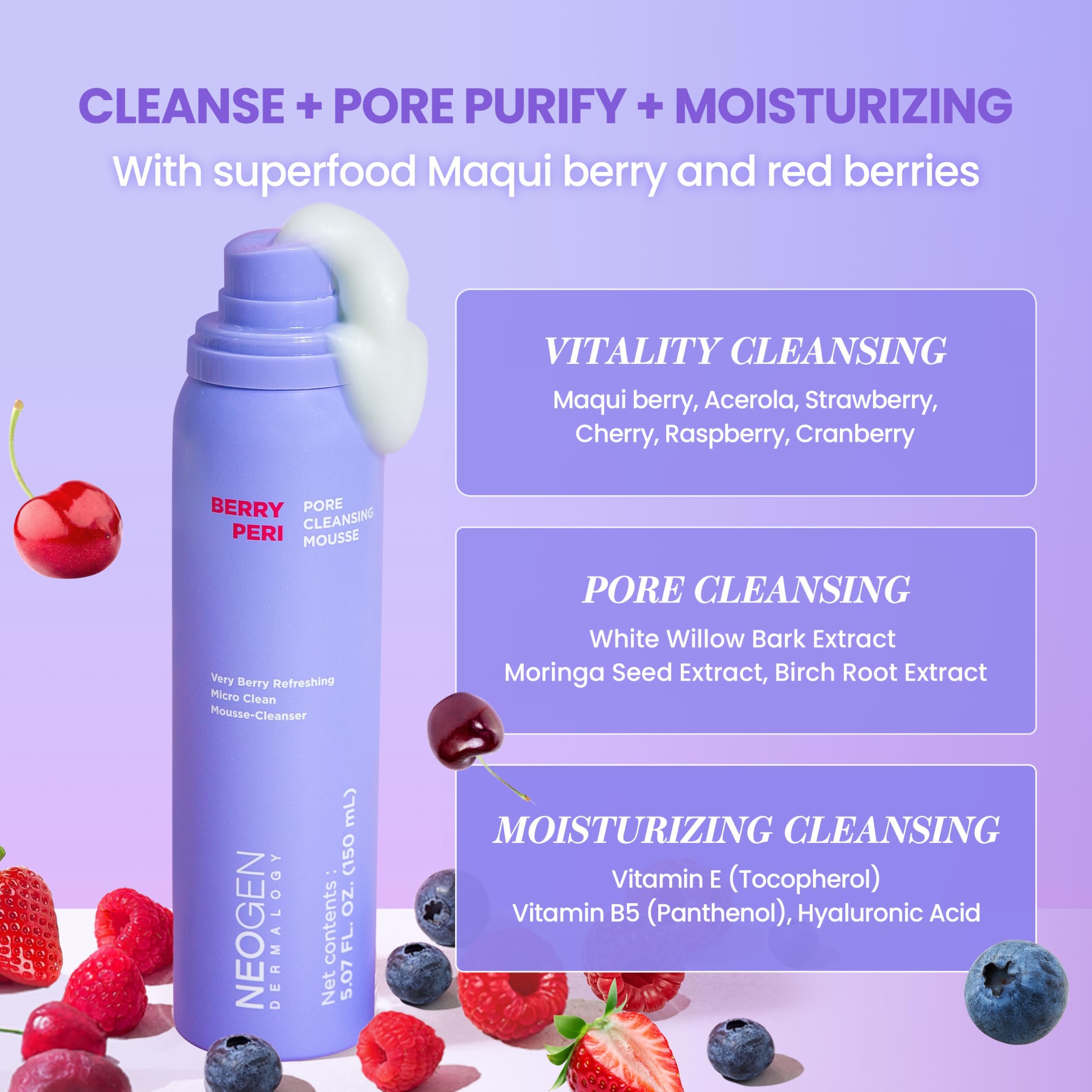 DERMALOGY by NEOGENLAB NEOGEN BERRYPERI PORE CLEANSING MOUSSE 5.07 oz / 150ml