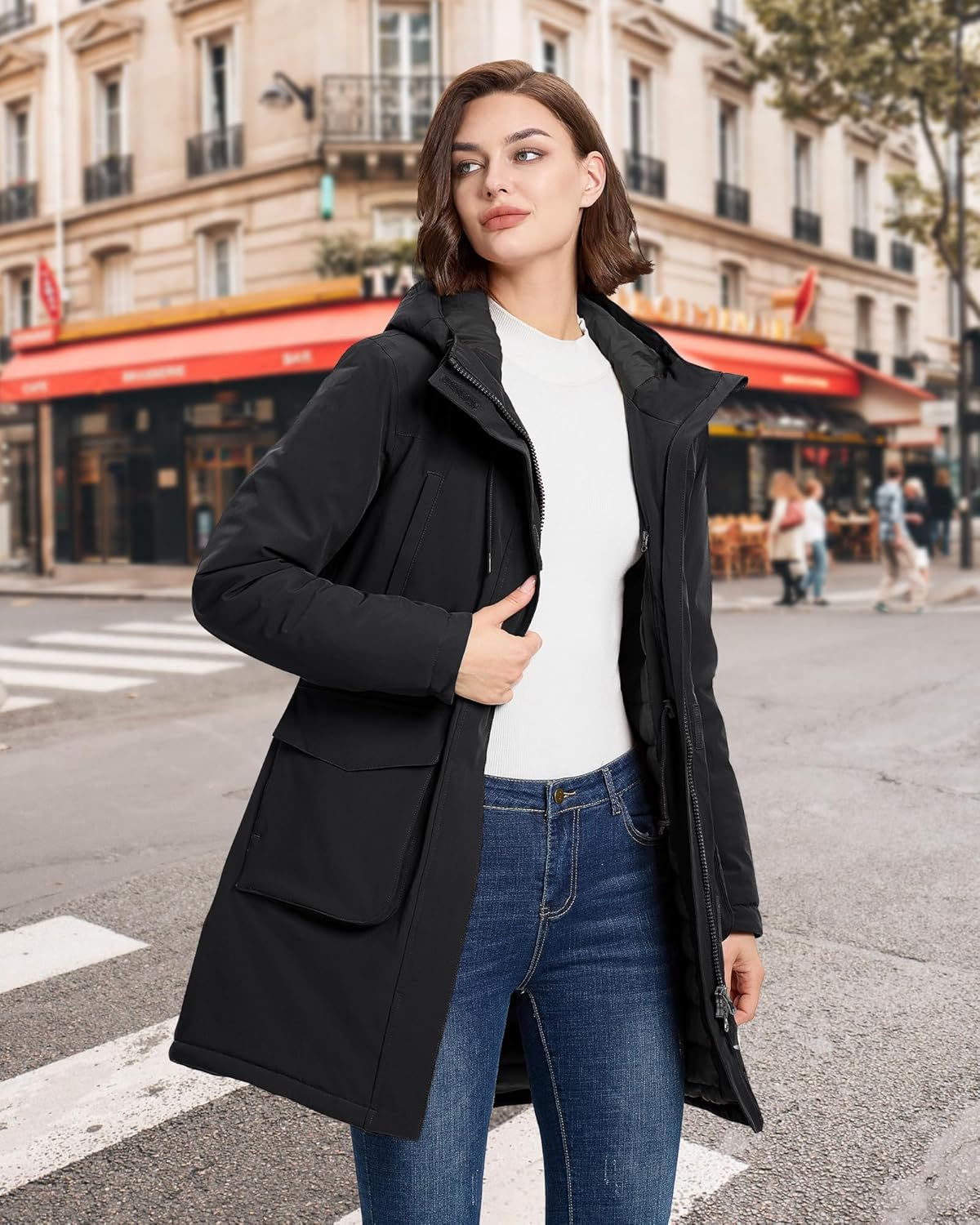 33,000ft Women's Waterproof Insulated Coats with Hood Long Rain Jackets Thicken Warm Winter Coats Windproof Jacket for Travel - Image 7