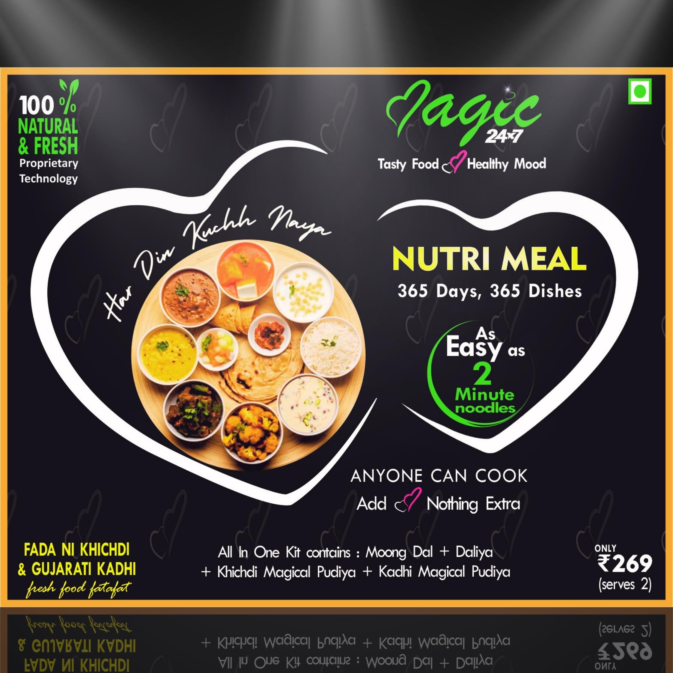 Fada Ni Khichdi Gujarati Kadhi Meal Pack-Magic 24x7-Ready to cook-All-in-One Kit (100% Natural & Fresh -Propreitory Techonology).Just add Veggies-As easy as making 2 minute noodles,(Low Cal,Protein Rich,Low Carb,Low Fat,Low Sugar,No Transfat)(Each Pack serves 2)