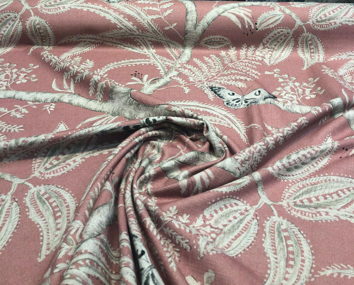 Salmon Butterfly Trees Toile A Canvas Fabric by The Yard