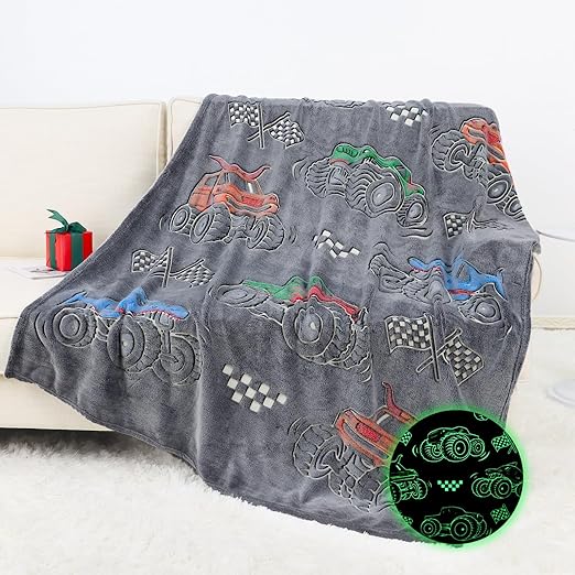 Glow in The Dark Blanket for Kids Cute Truck Boys Blankets for Sofa Couch Bed Birthday Christmas Easter Gifts for Kids Boys