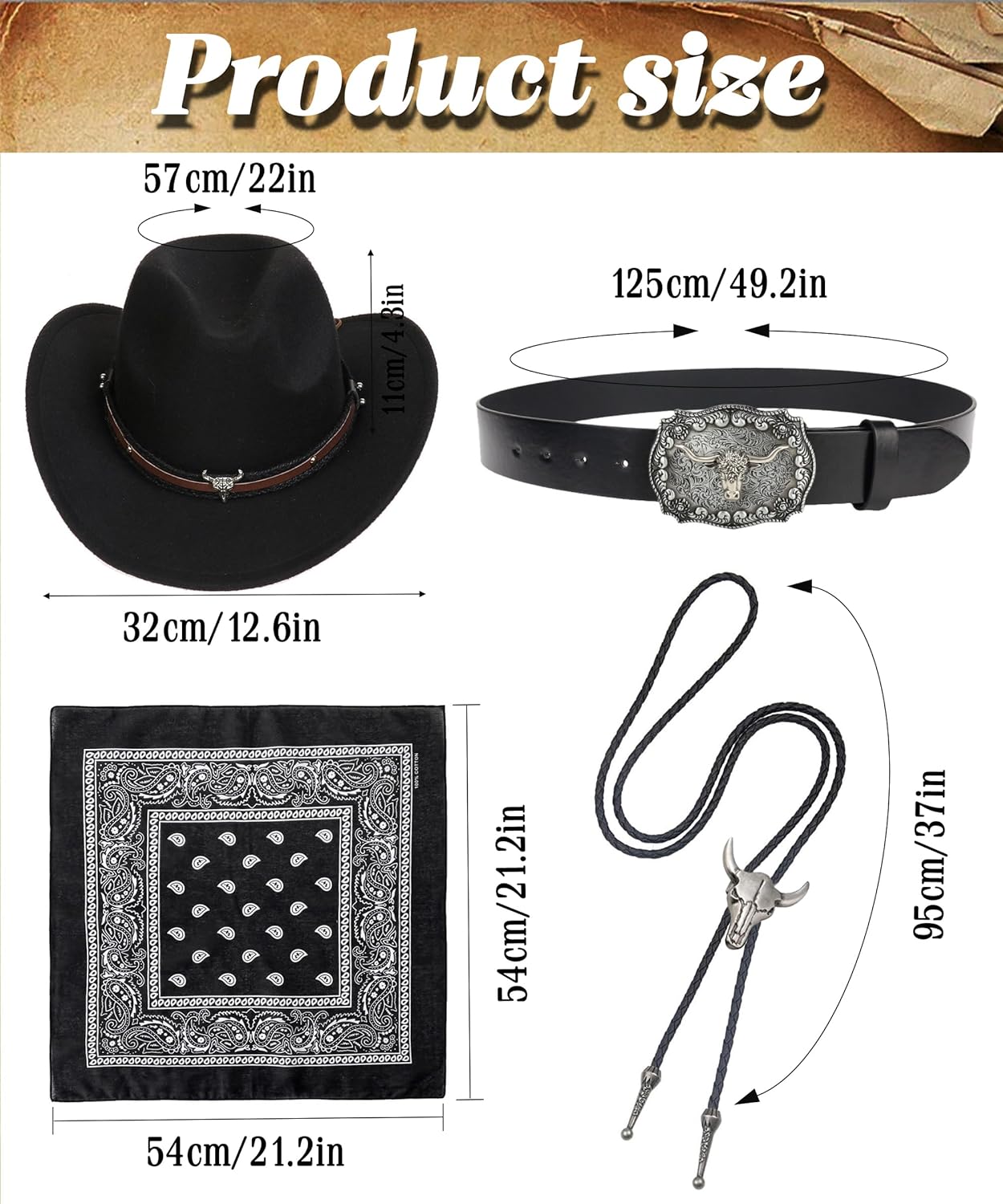 Cowboy Outfit for Men Cowboy Hat Cowboy Tassel Vest for Halloween Cosplay Western Costume Accessories - Image 3