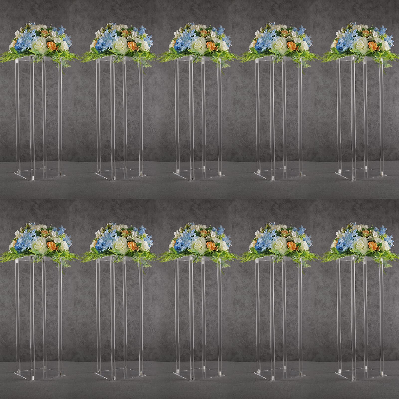 yallove acrylic flower stand, set of 10 clear pedestal, 23.6 inch tall vases for wedding event party props, home decor