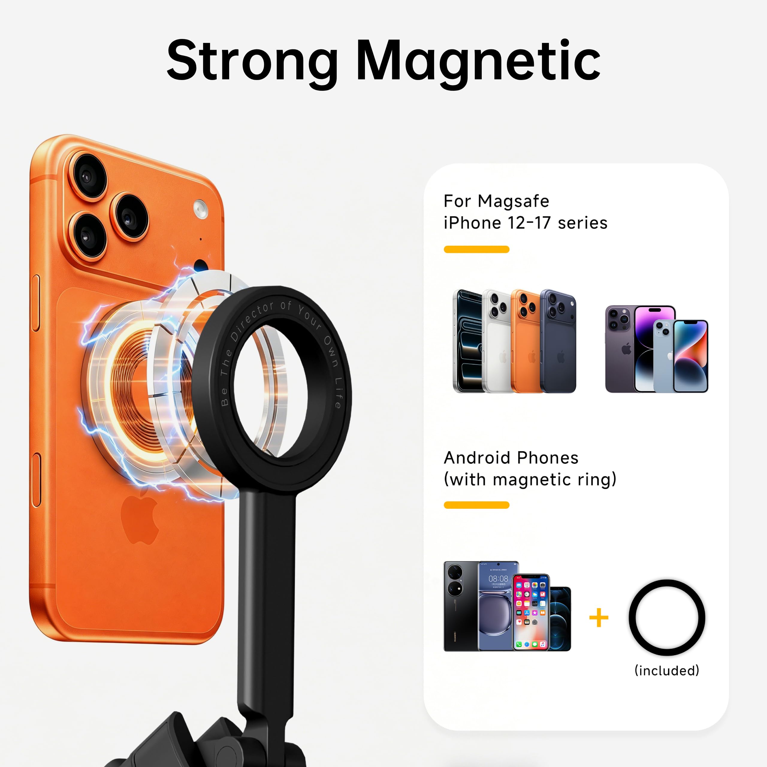 Treppiede magnetico per selfie per iPhone Android, 67 pollici, supporto estensibile per telefono con telecomando e testa inclinabile, supporto per telefono N52 resistente compatibile con iPhone 12-17