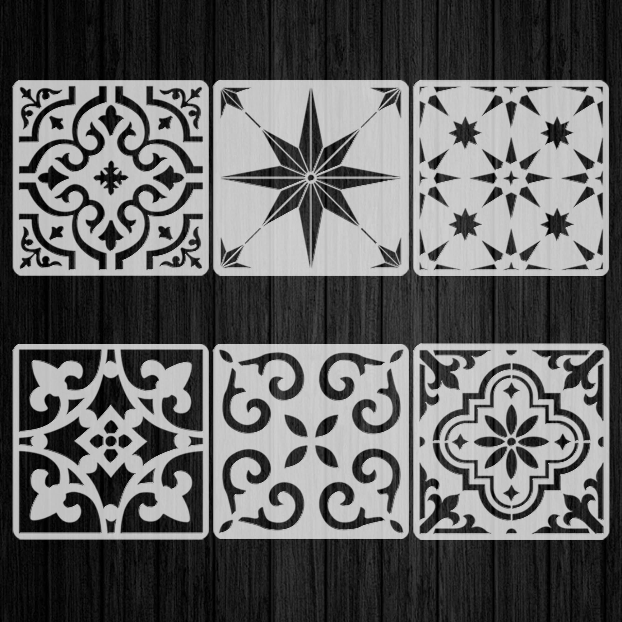6Pcs Floor Stencil Tile Stencil, 12x12 Inch Tile Stencils Floor Stencils Furniture Wall Garden Patio Bathroom Decor DIY Reusable