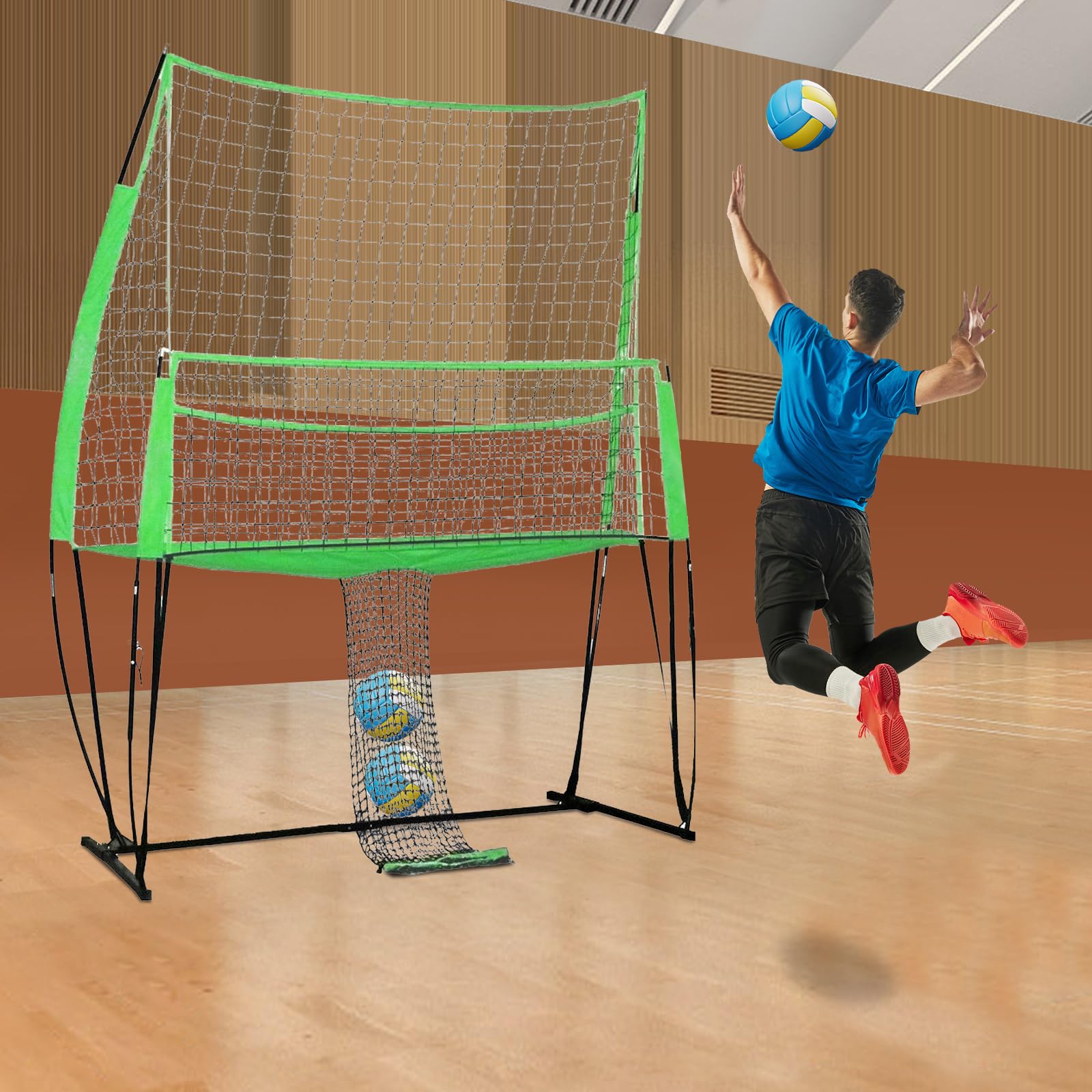 Rete da pallavolo, sistema di allenamento 2 in 1, rete da pallavolo portatile 3 in 1 con borsa per il trasporto, rimbalzo regolabile in altezza, per interni ed esterni, rete bersaglio per servire