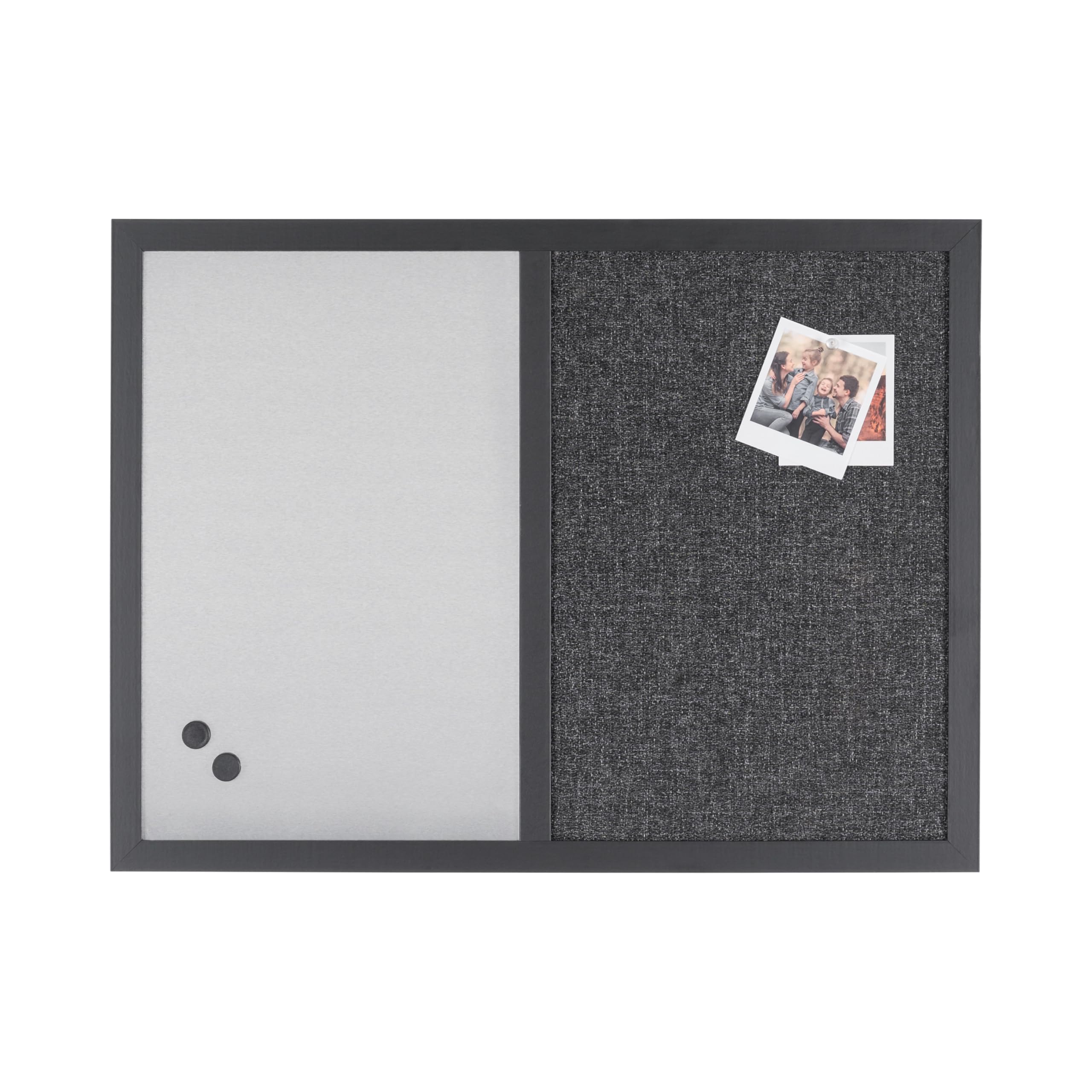 Bi-Office Black Shadow Pannello Per Avvisi Combo Con Tessuto Grigia e Lavagna Magnetica, Cornice Nera, 60 x 45 cm