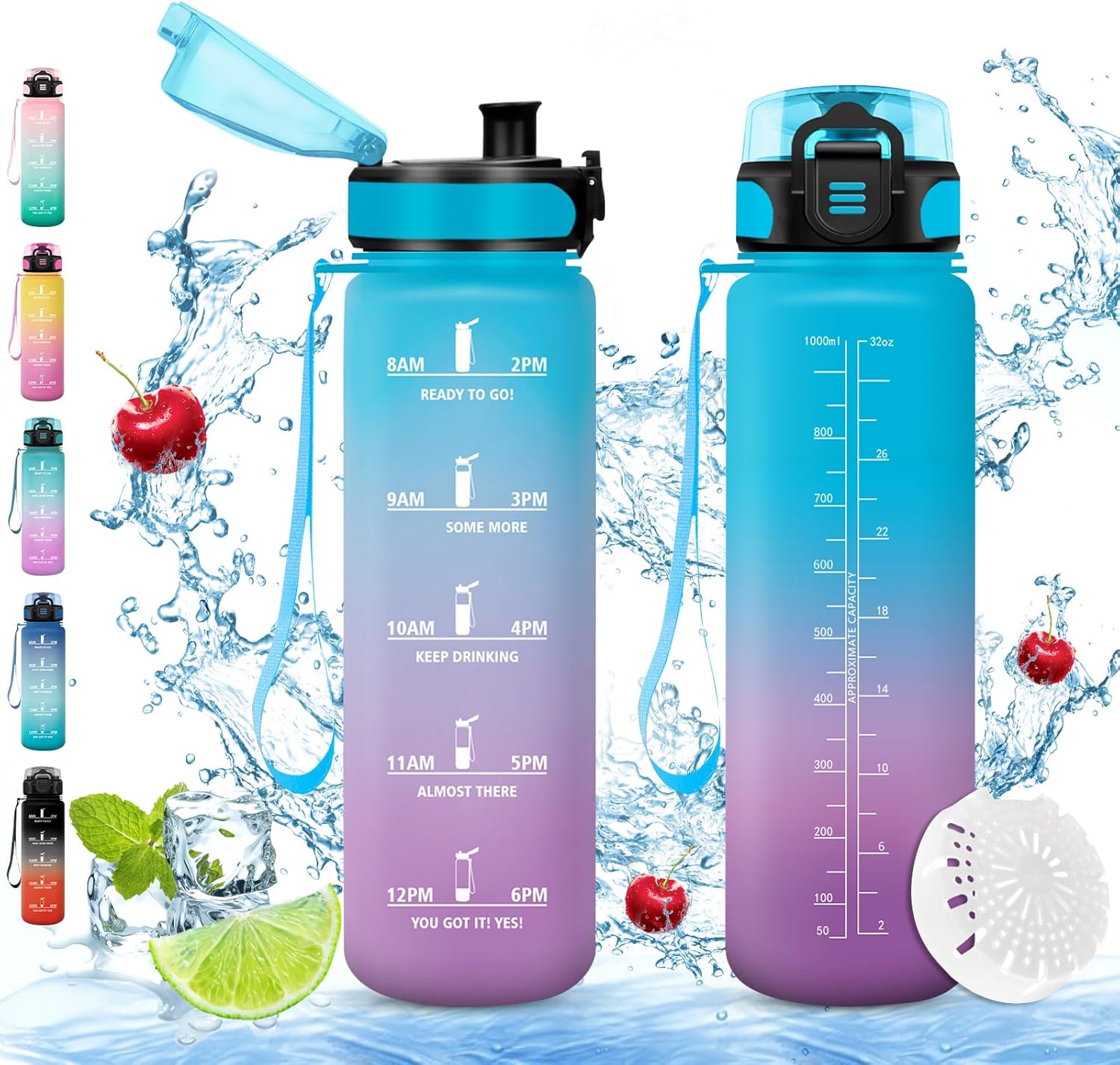 Sports Drinking Bottle, 1000 ml BPA-Free Drinking Bottle, Bicycle Water Bottle, Leak-Proof, Suitable for Carbonated Drinks, Sports Water Bottle for Bike, Fitness, School, Children, Outdoor