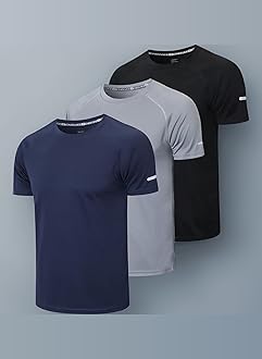 3 Pack Mens T-Shirts Quick Dry Running Tops Moisture Wicking Active Athletic Gym Short Sleeve Clothes(520)-Black Grey Nave-XL