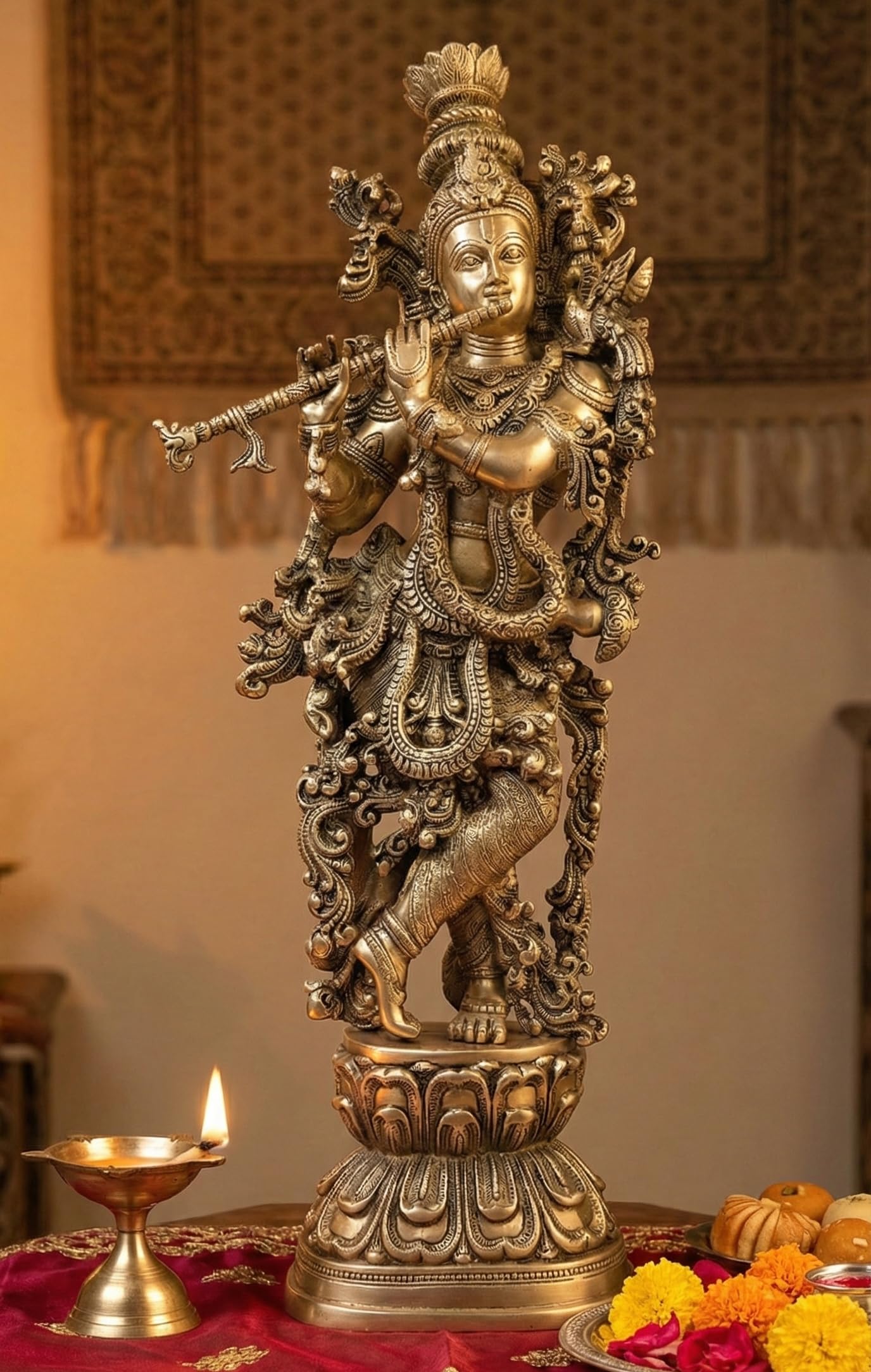 eSplanade - Brass Lord Krishna Kishan Murti Idol Statue Sculpture - 29" Inches - Very Big Size