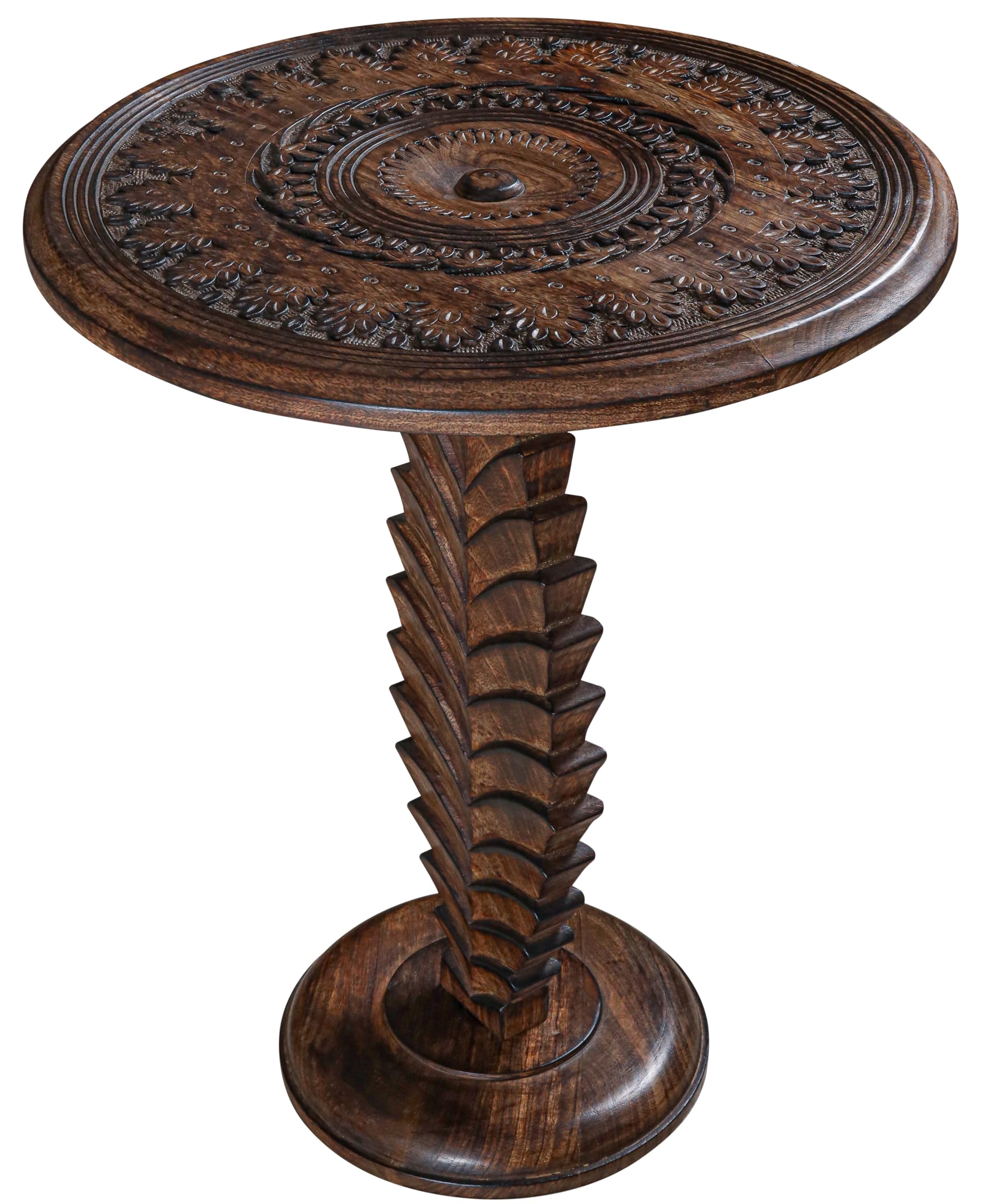 Side Tables Round – Small Drink Table for Small Spaces, Modern Accent Nightstand with Hand-Carved Top & Solid Wood Tables for Living Room, Bedroom,