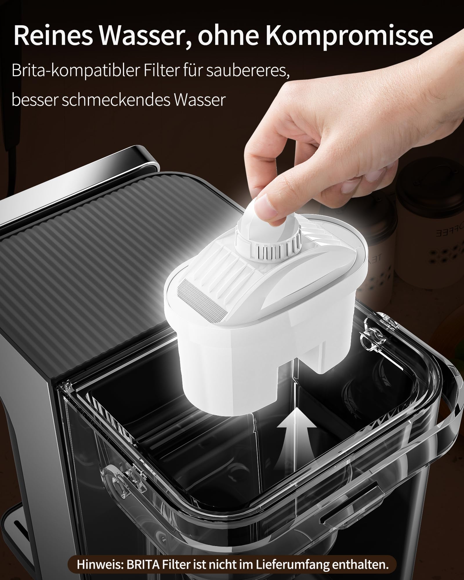 Heißwasserspender KEI906 – 2600W, heißes Wasser in Sekunden, 4 Temperaturen & 5 Wassermengen, 3L Tank, kompakt für Küche & Büro, kompatibel mit BRITA-Filtern (Filter separat erhältlich)-Schwarz