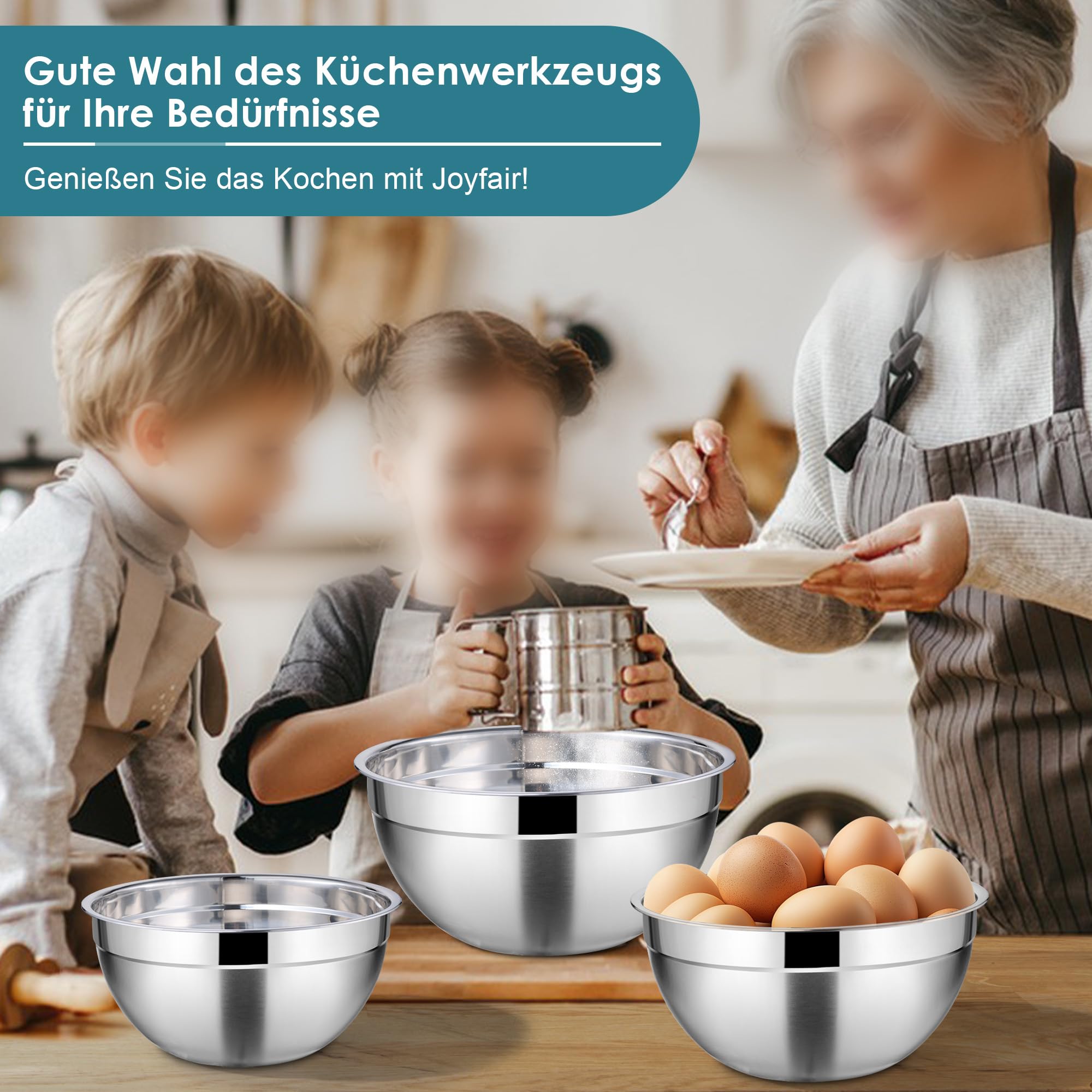 Joyfair Set di 5 ciotole in acciaio inox con coperchio ermetico trasparente, 4,5 l, 2,7 l, 1,5 l, 1,2 l, 0,7 l, impilabili, per servire/cucinare/cuocere, lavabile in lavastoviglie, colore: blu