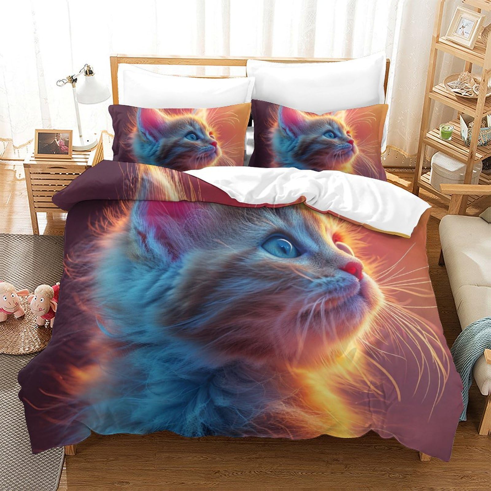 Parure de lit imprimé chat mignon 260x220 cm pour créer une ambiance cocooning et cosy