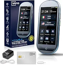 Vavus Dispositivo tradutor de idiomas com Internet 4G global vitalícia ilimitada incluída - cartão SIM, WiFi e tradução offline - 138 idiomas e dialetos (grafite)
