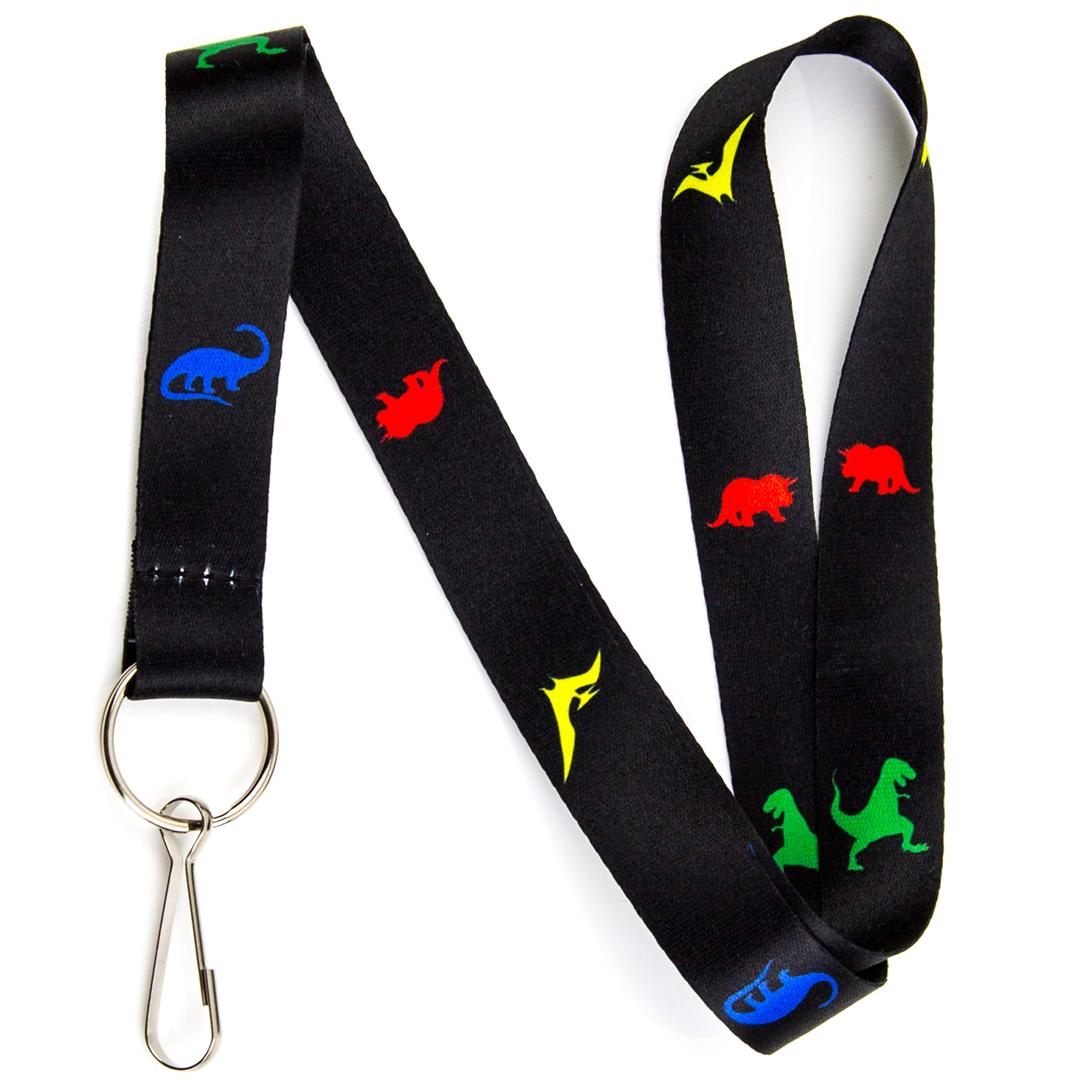 Vinylcation Dinosaur Lanyard Keychain and Badge ID Holder – Durable Black Polyester – Novelty Necklace