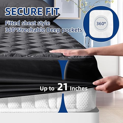 Miniatura 5 de Protector de colchón King, transpirable, impermeable, con bolsillo profundo ajustable de 8 a 21 pulgadas, funda de colchón suave sin ruido, lavable