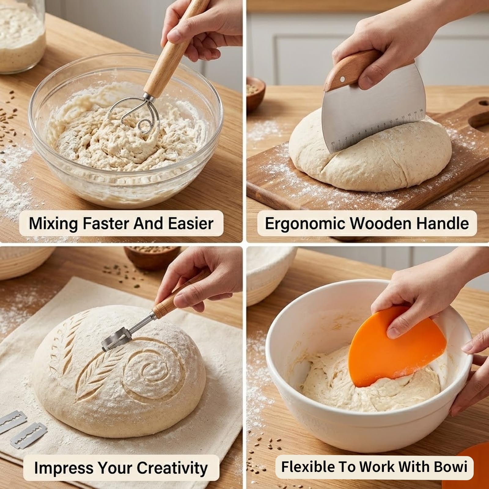 Banneton pain levain lot 2, kit fermentation avec accessoires boulangerie
