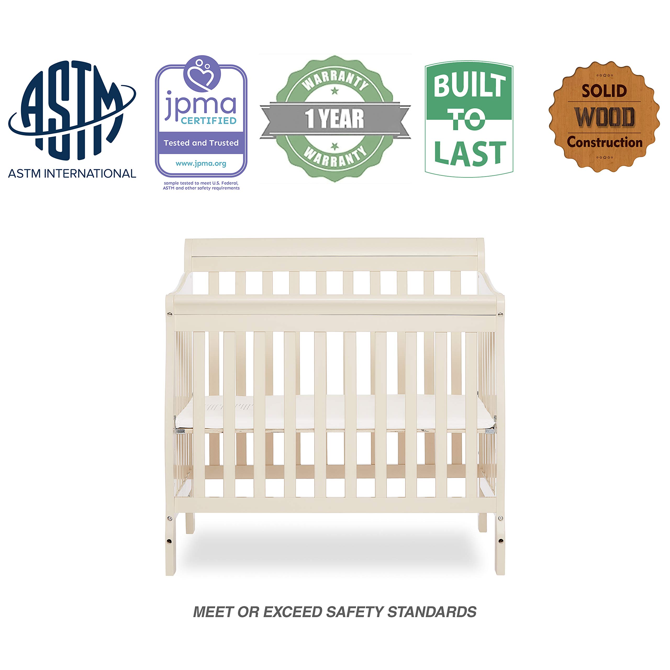 Dream On Me Aden 4in1 Convertible Mini Crib in French White
